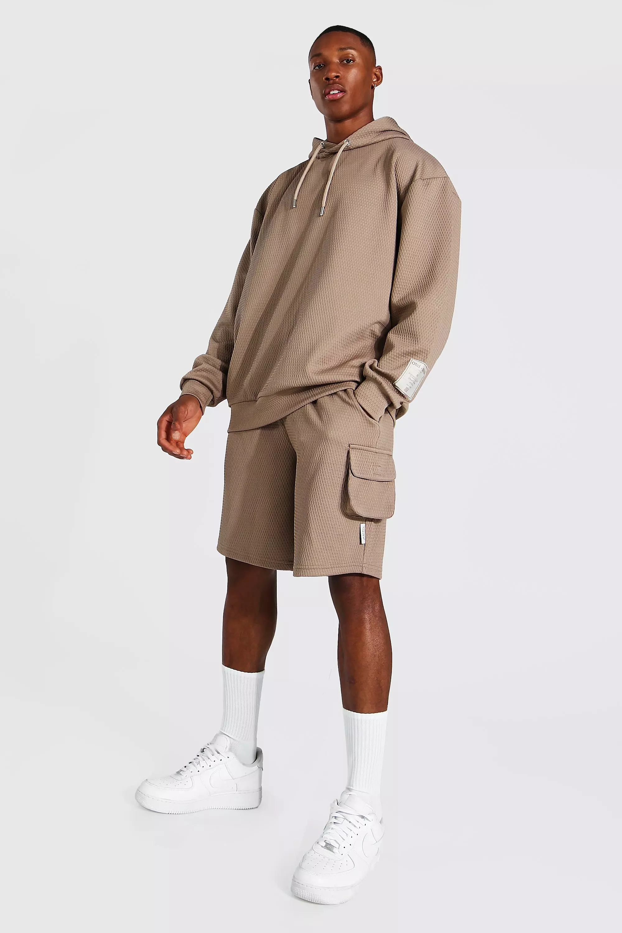 Oversized Hoodie And Shorts Knitted Set