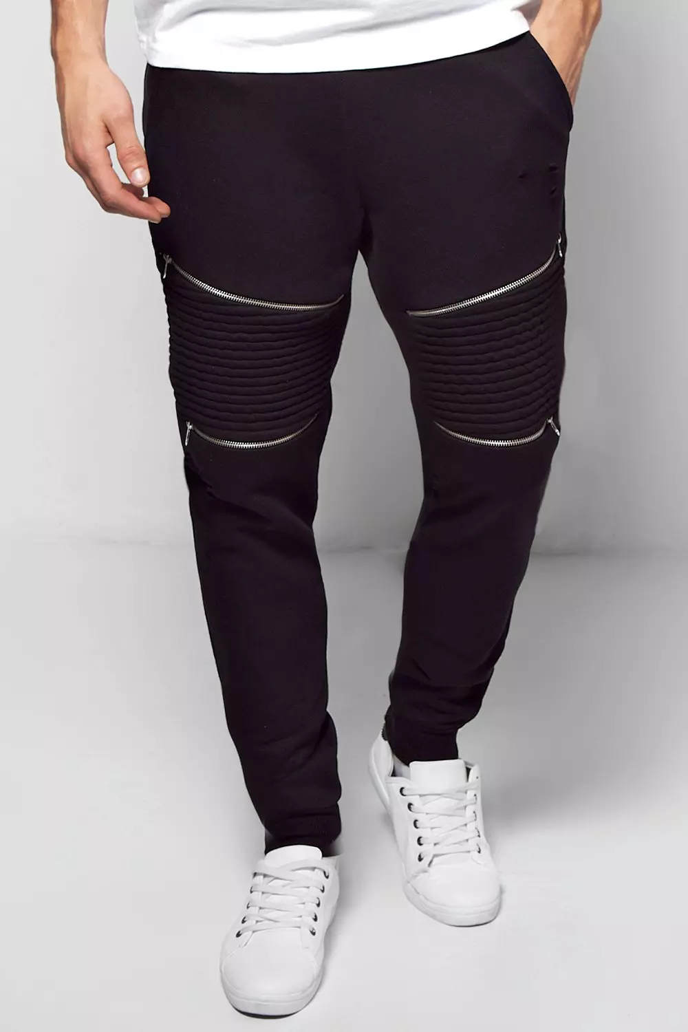 Skinny Fit Biker Joggers With Rips And Zips boohooMAN USA