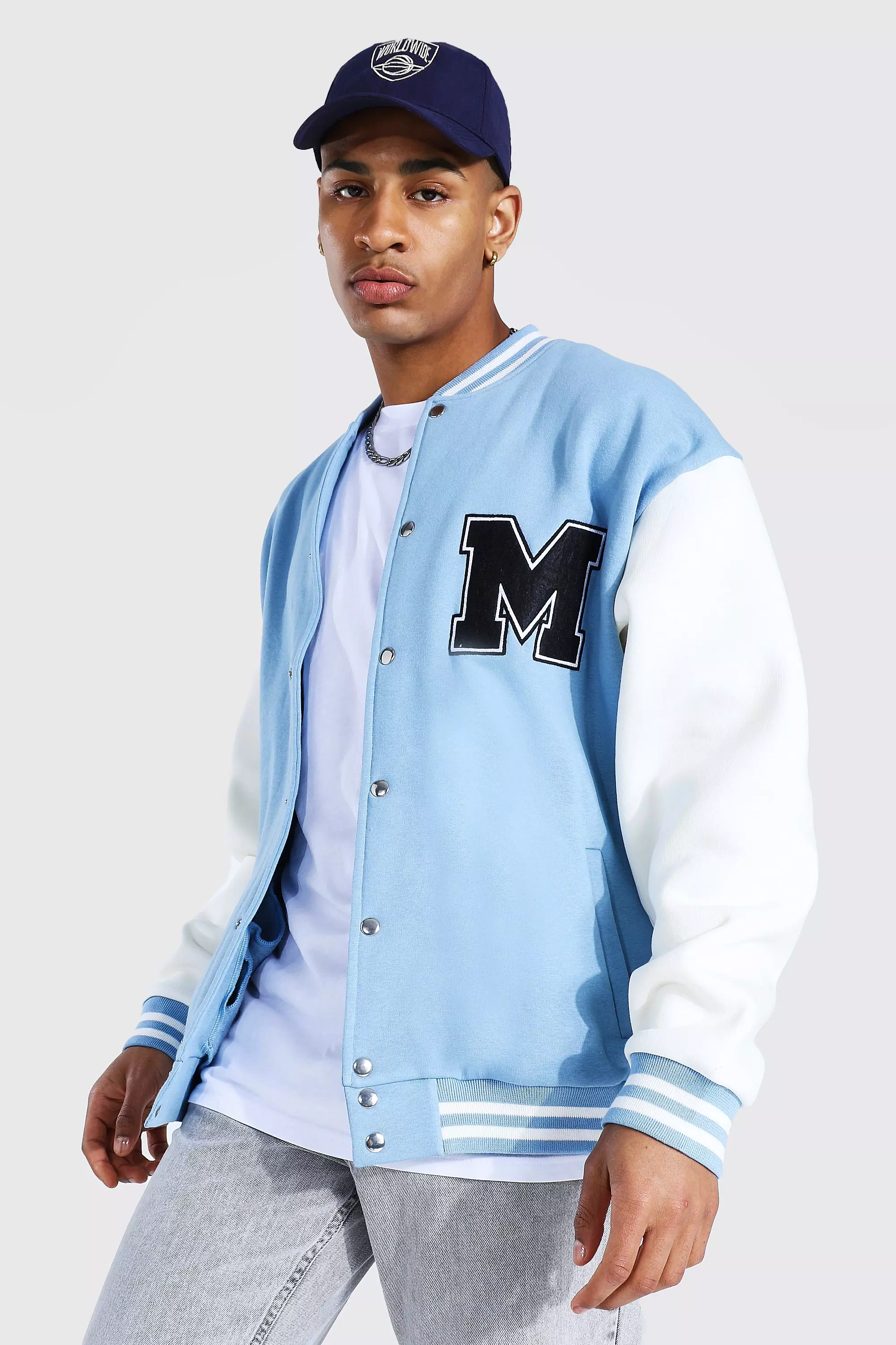 Oversized Badge Jersey Varsity Bomber Jacket