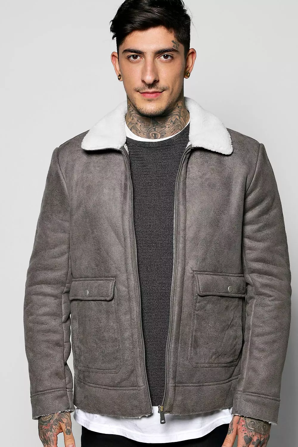 Suede hot sale borg jacket