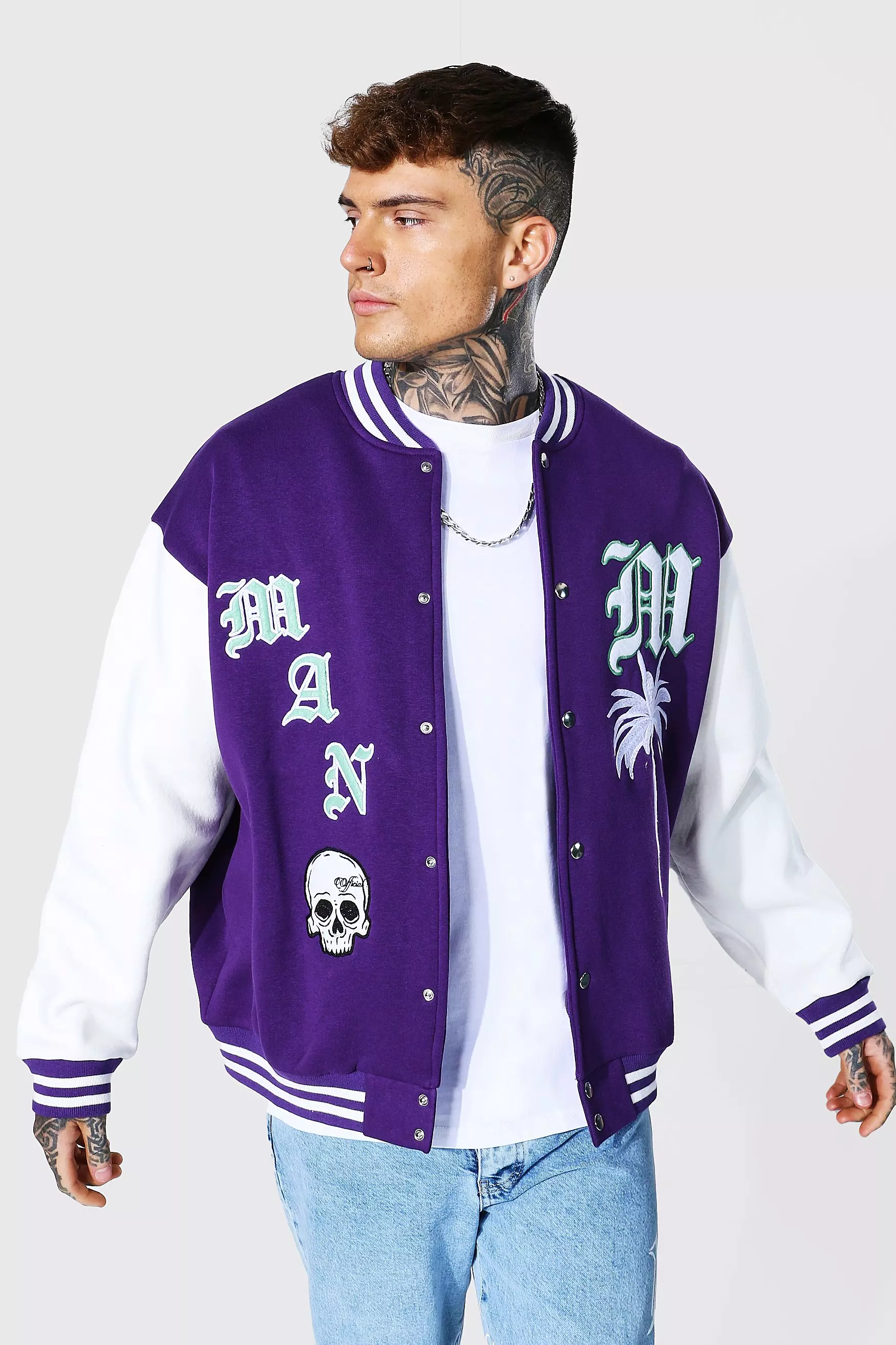 Purple-embroidered baseball jacket – quinnbie