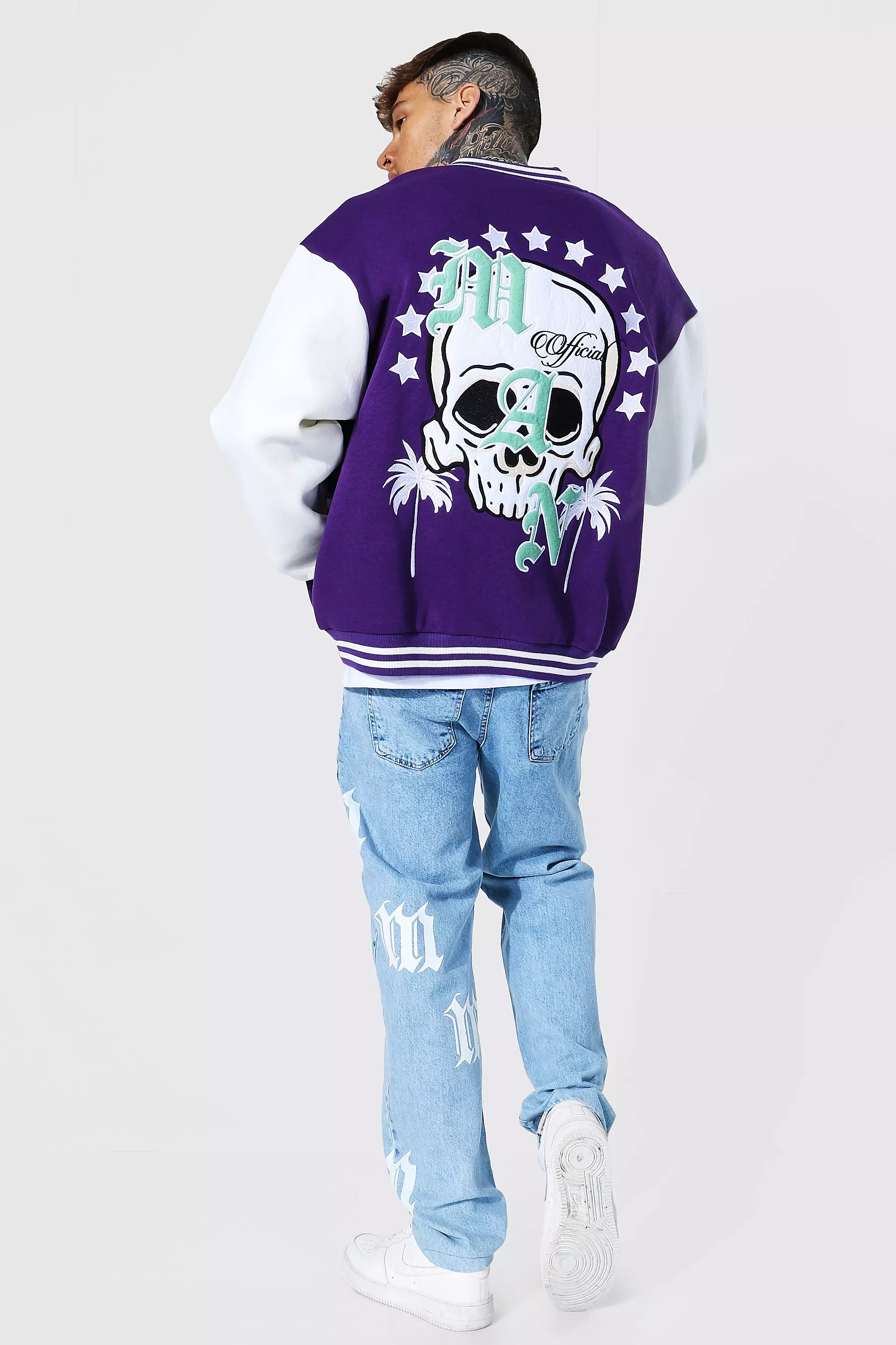 Skull Varsity Jacket - Blue/combo