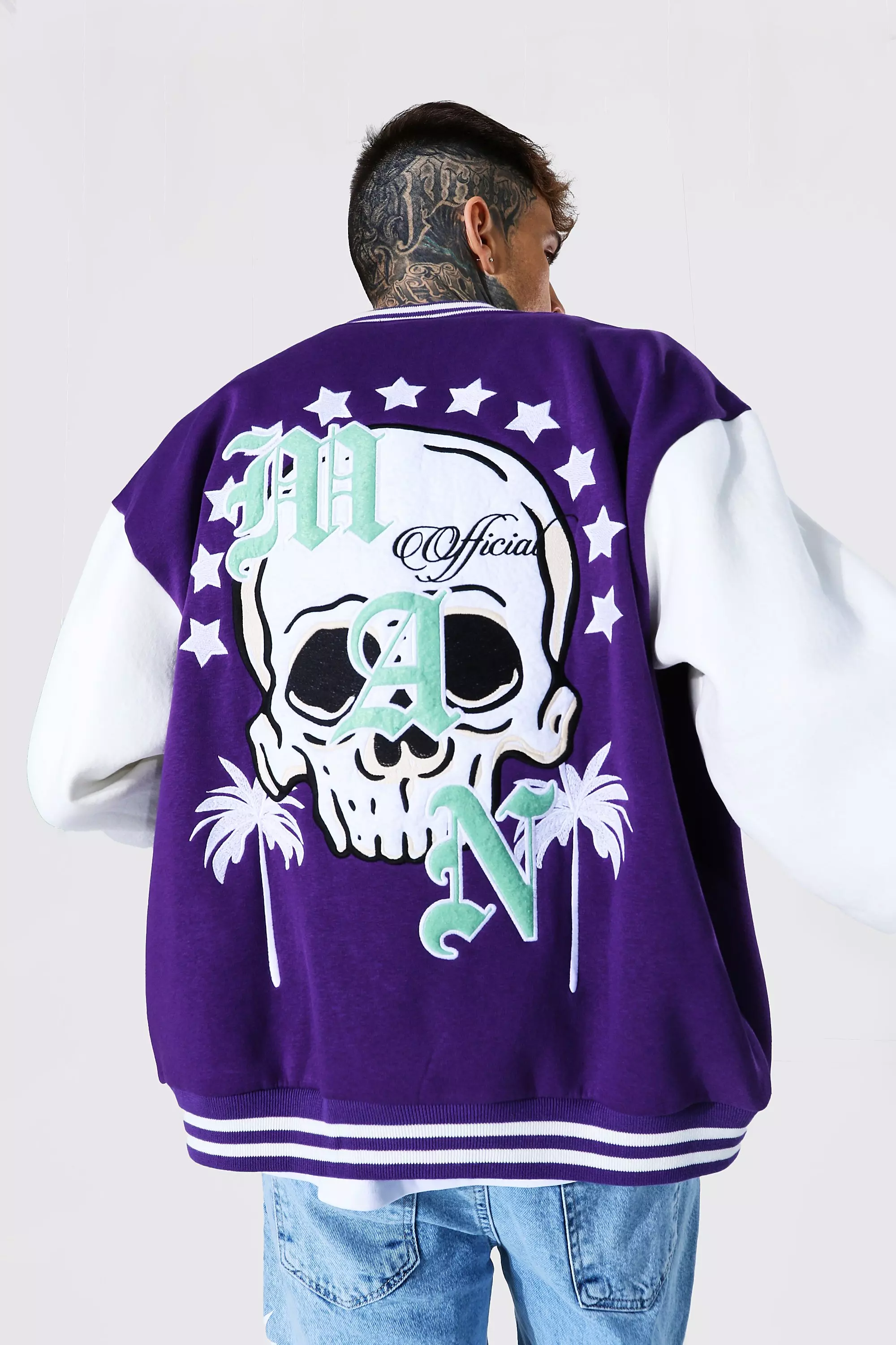 Purple Skeleton Bone Patch Varsity Jacket - Maker of Jacket