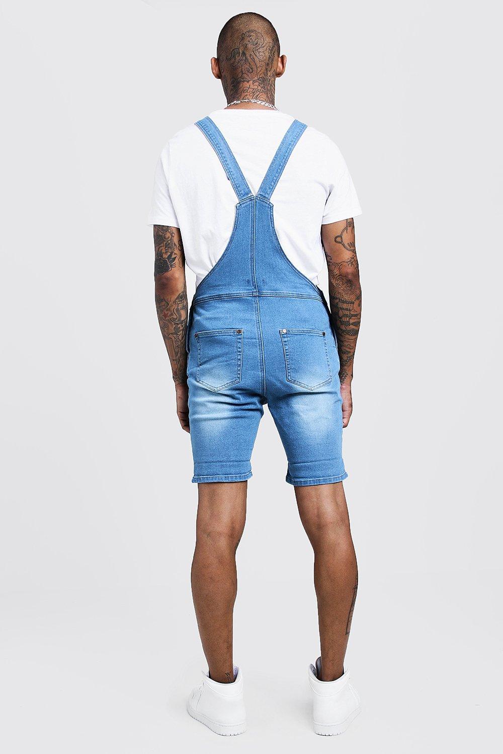 

Slim Fit Denim Dungaree Shorts, Голубой