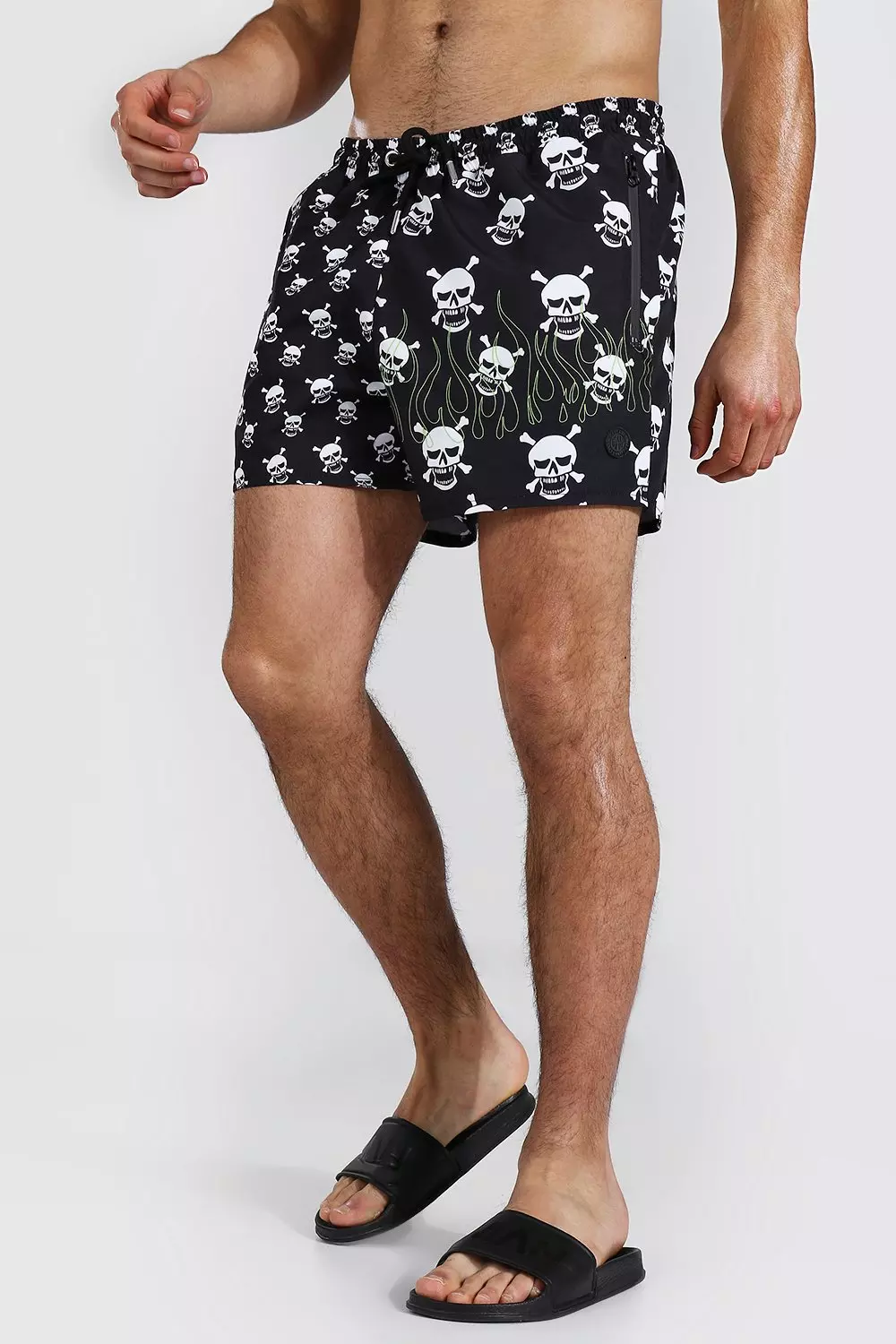 Skull Print Short Length Swim Short boohooMAN USA