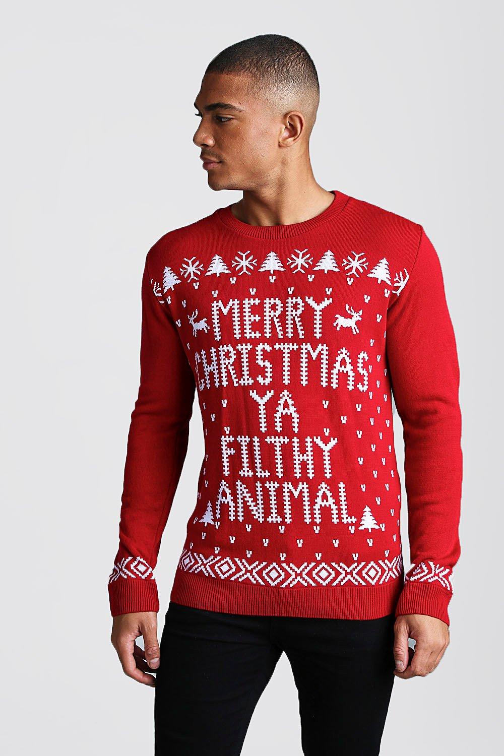 

Джемпер с надписью Merry Christmas Ya Filty Animal, Красный