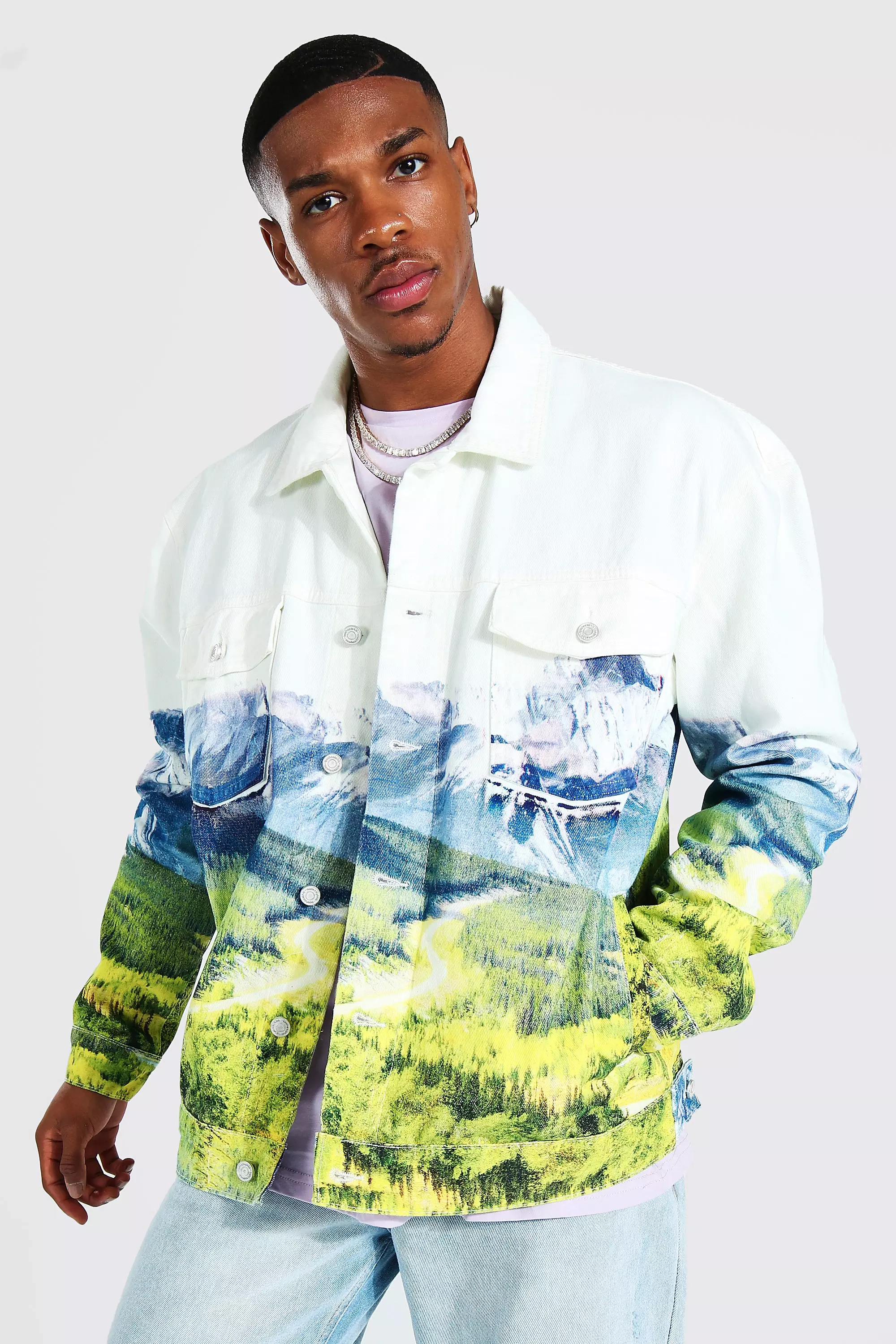 Oversized printed 2024 denim jacket