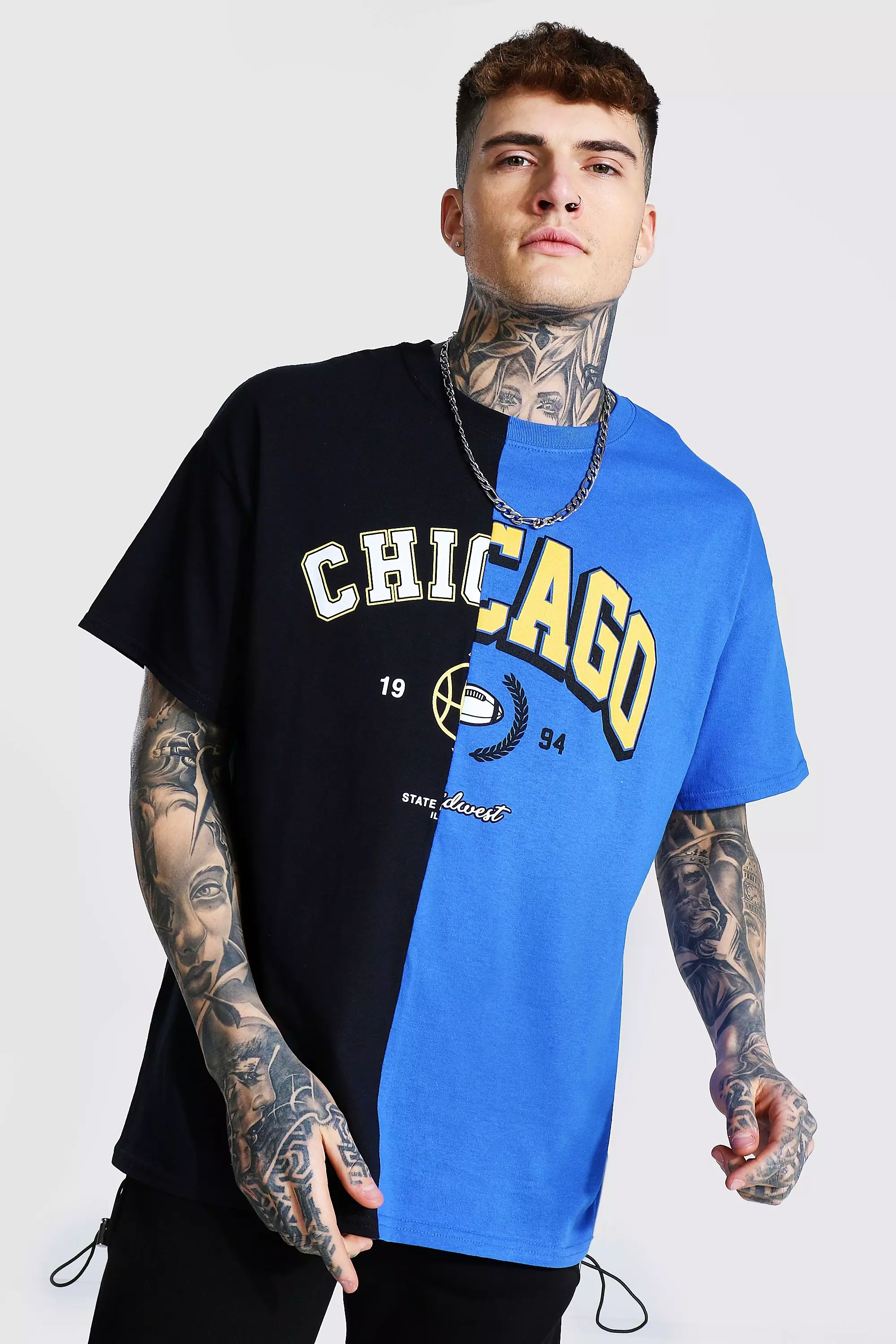 Buy Bokaro Cotton Blend Men's Oversized Fit Chicago Printed T-Shirt (S,  Black) at