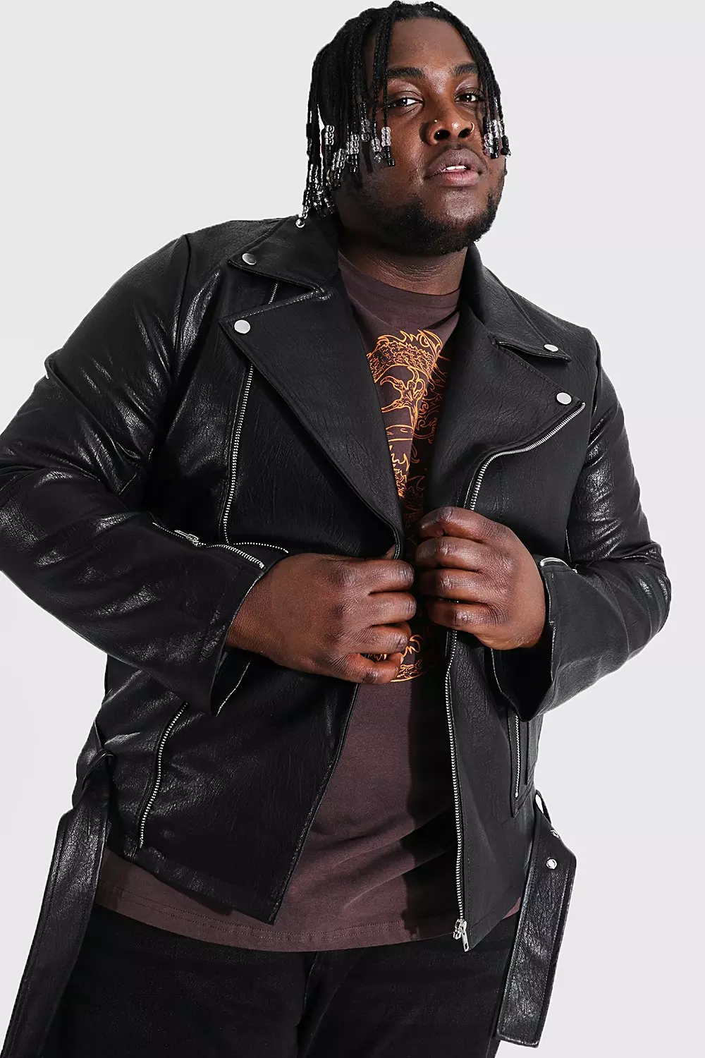 Black leather biker store jacket plus size