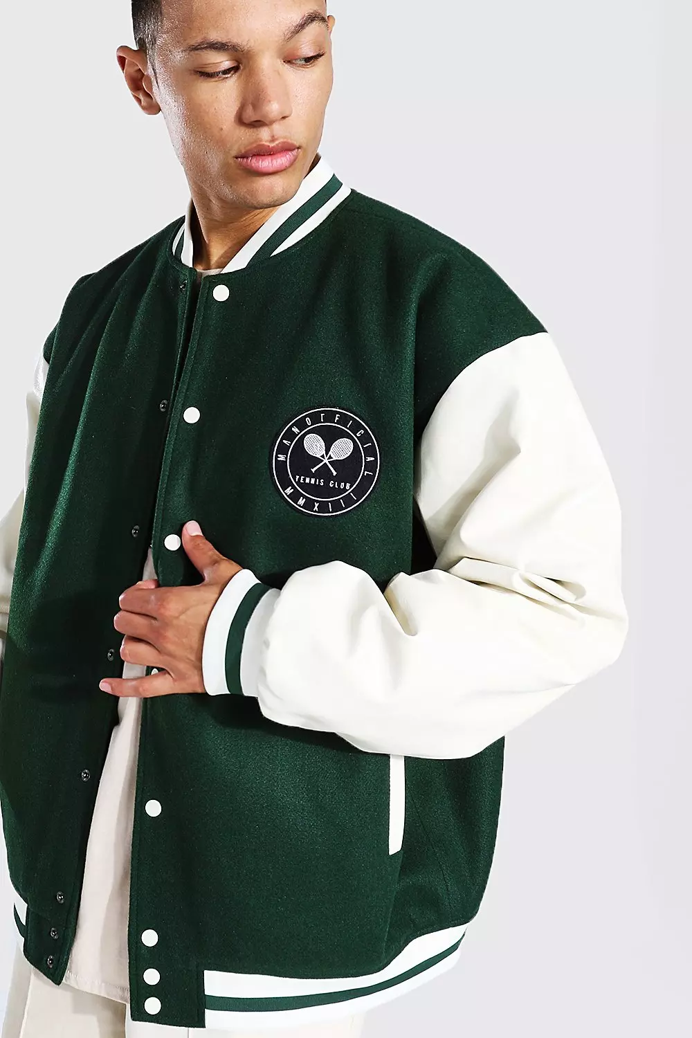 Tall Oversized Tennis Badge Varsity Jacket