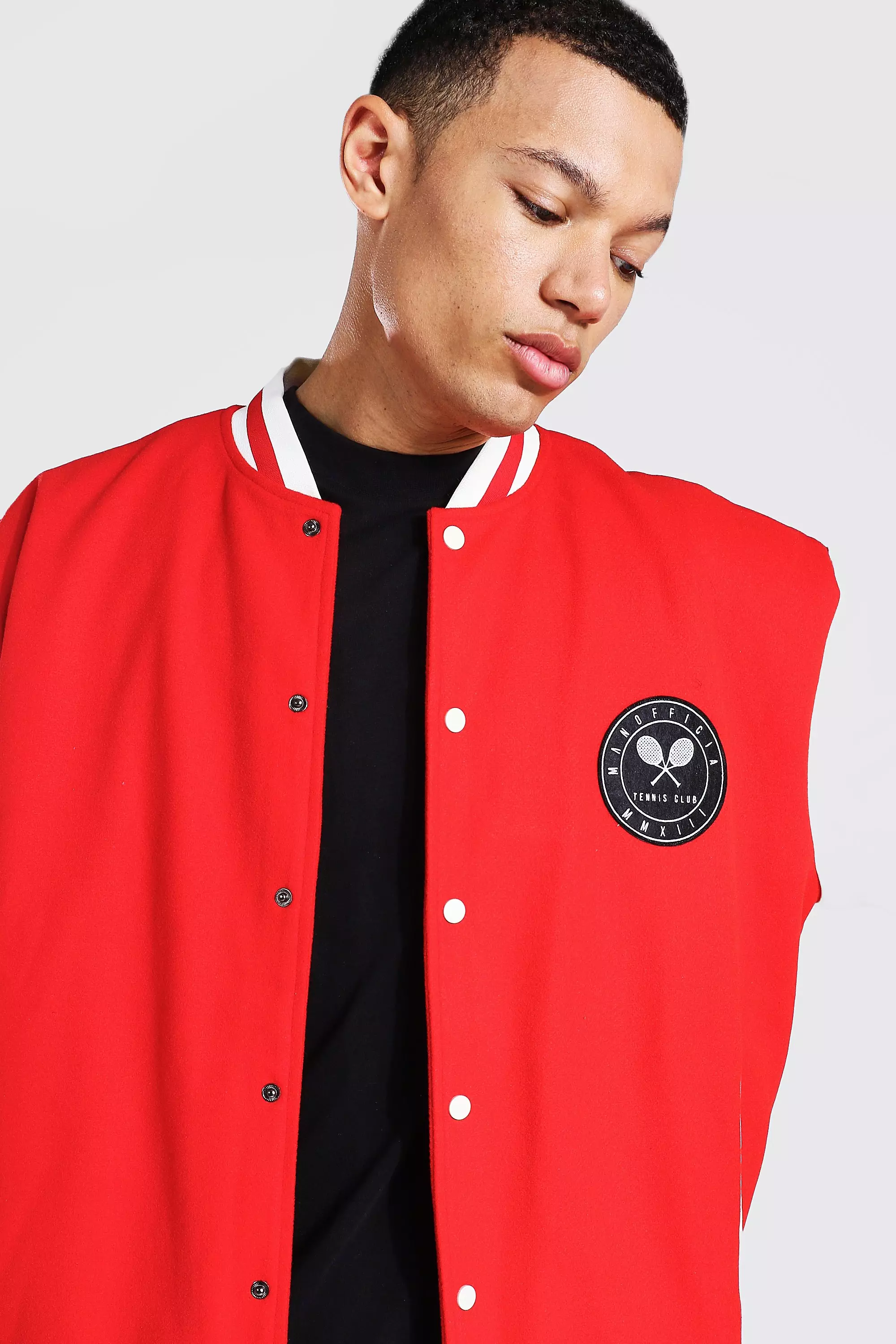 Tall Oversized Tennis Badge Varsity Jacket