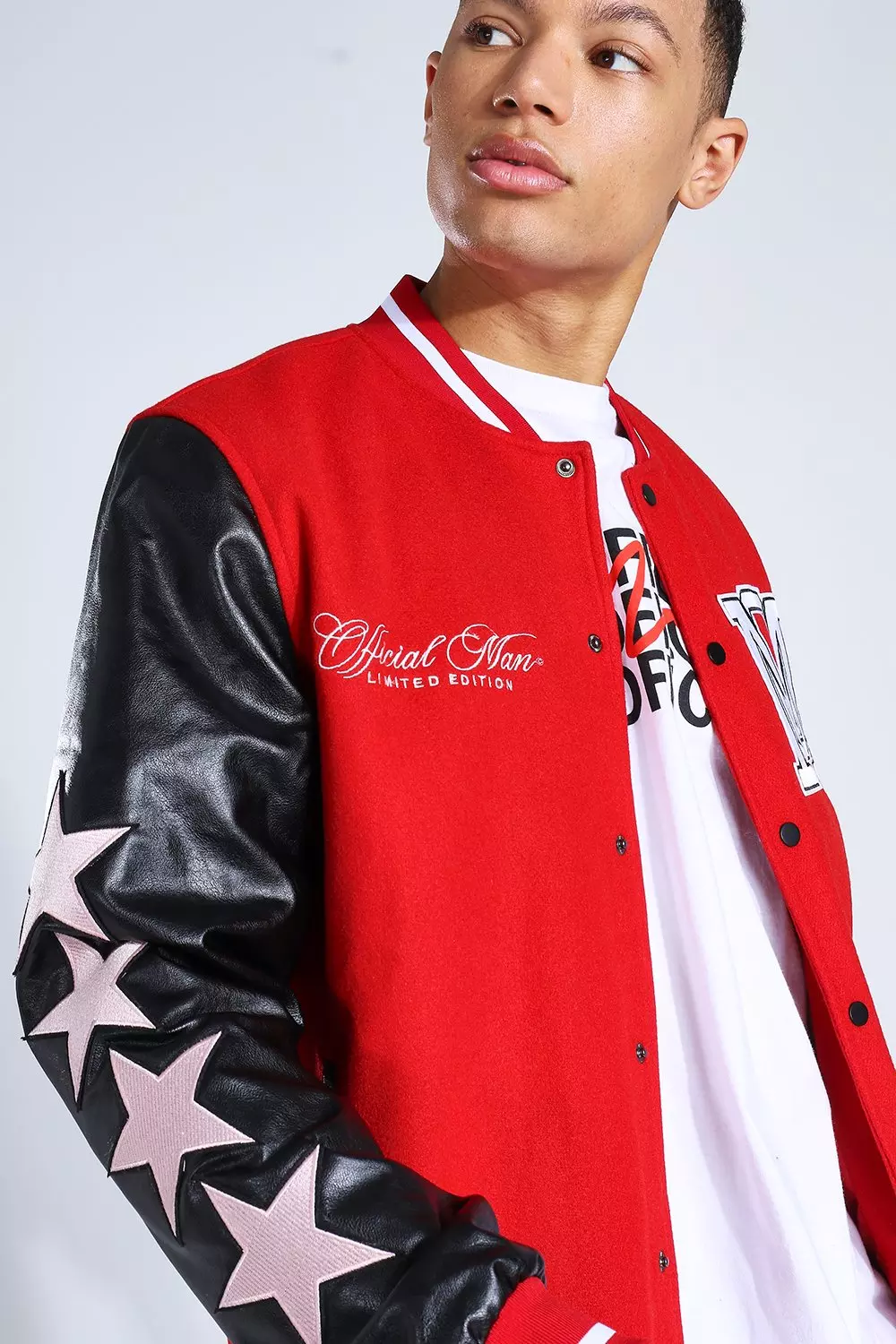 Om Star Sleeve Varsity Jacket