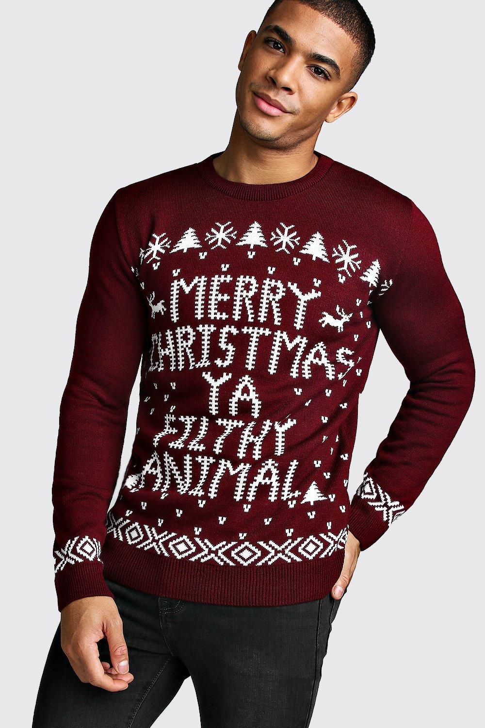 Merry Christmas Ya Filthy Animal Jumper - boohooMAN