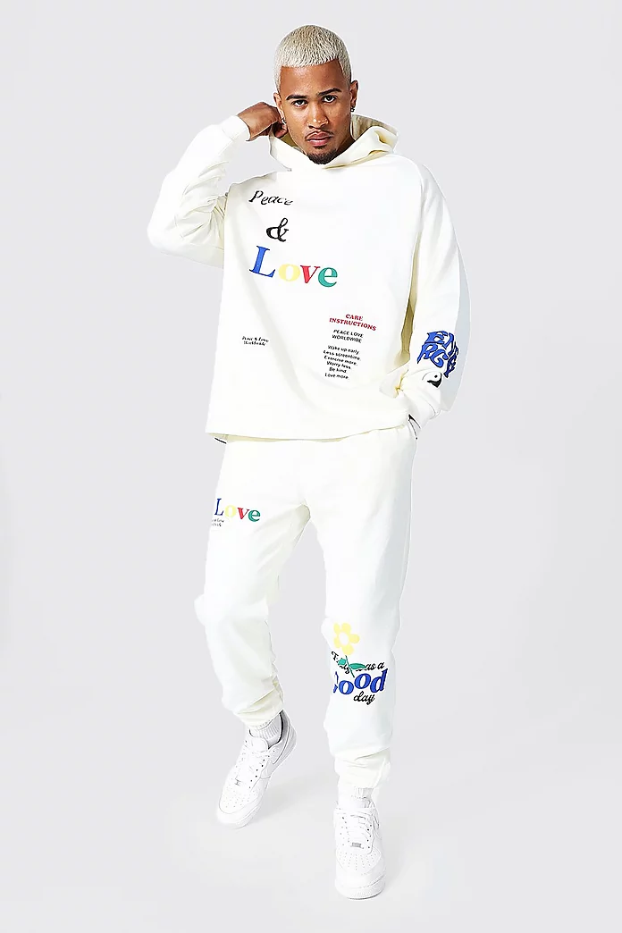 Separation cold sad Oversized Peace and Love Hoodie Tracksuit | boohooMAN USA