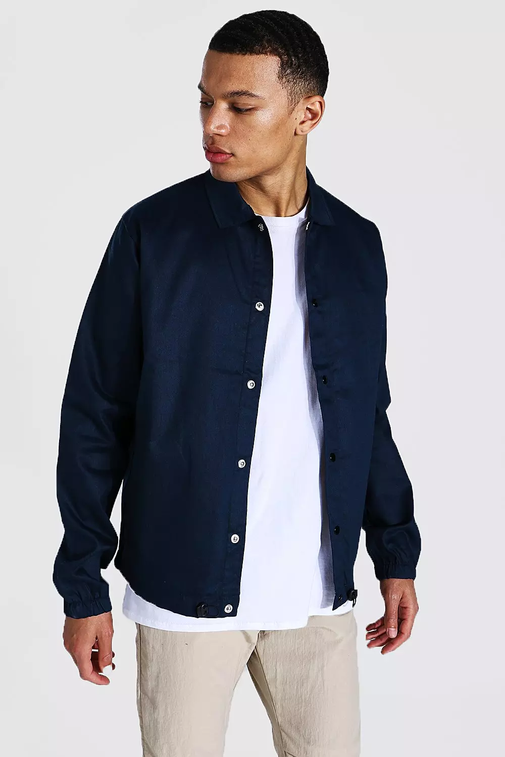 Tall Twill Coach Jacket With Popper Fastening | boohooMAN USA