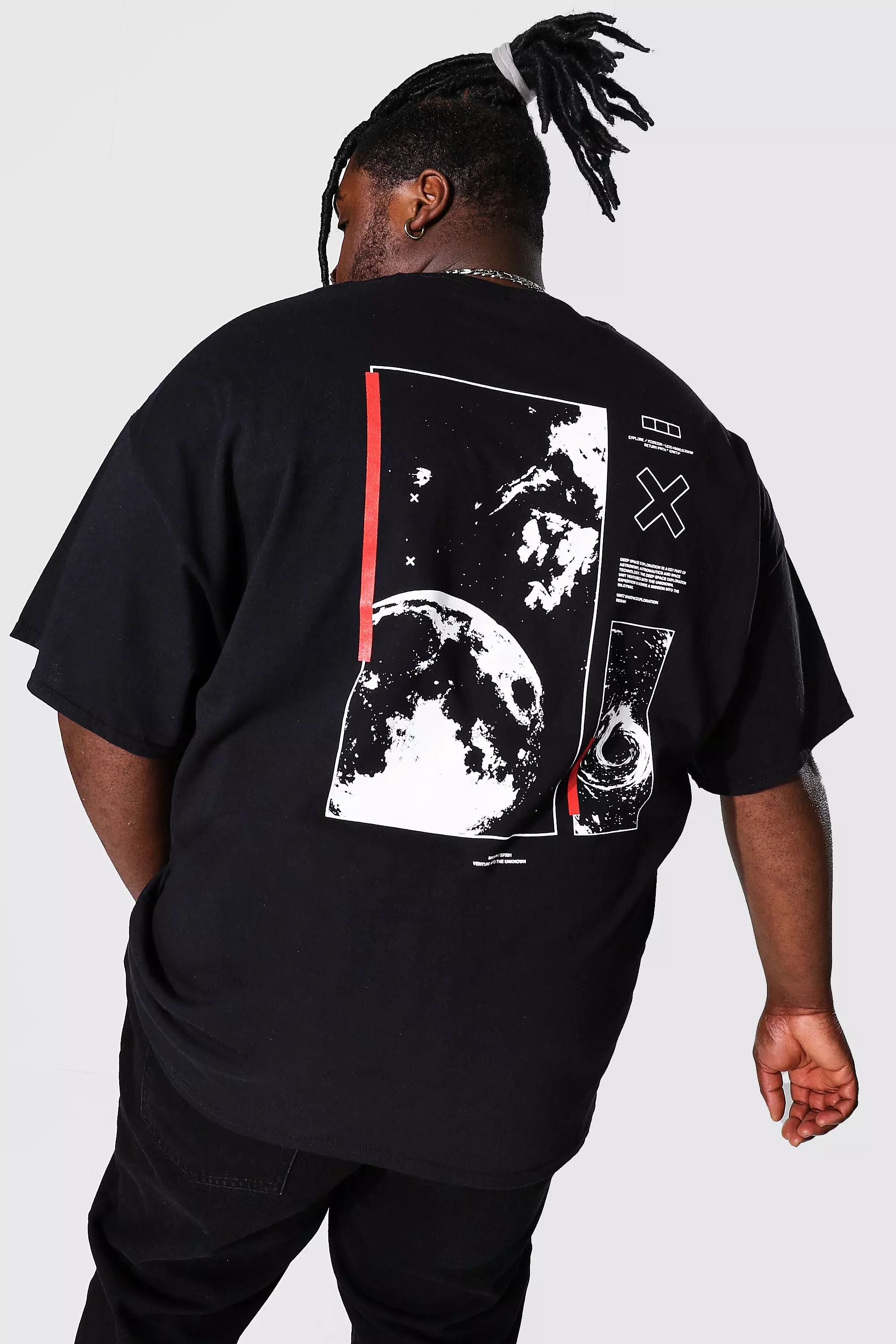 Plus Size Geo Space Back Print T shirt