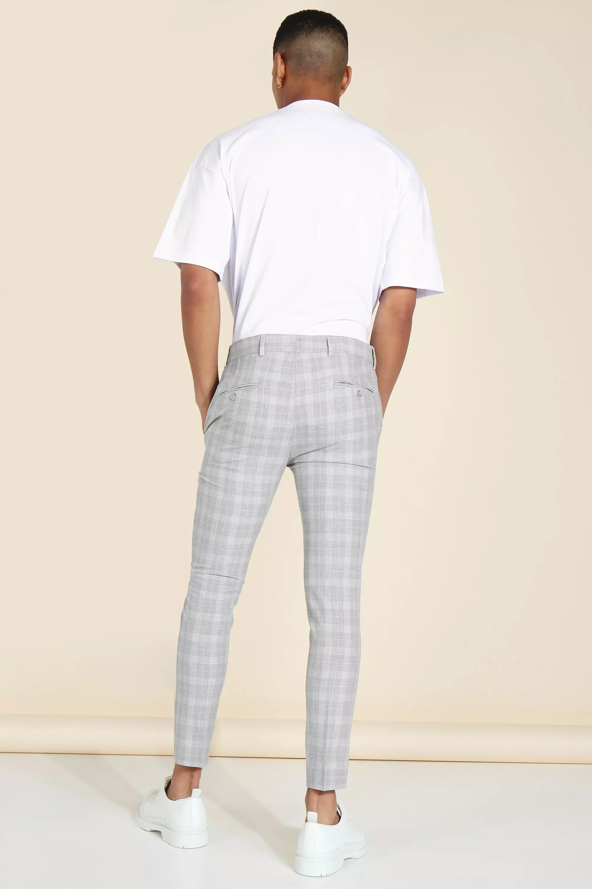 Grey check best sale pants mens