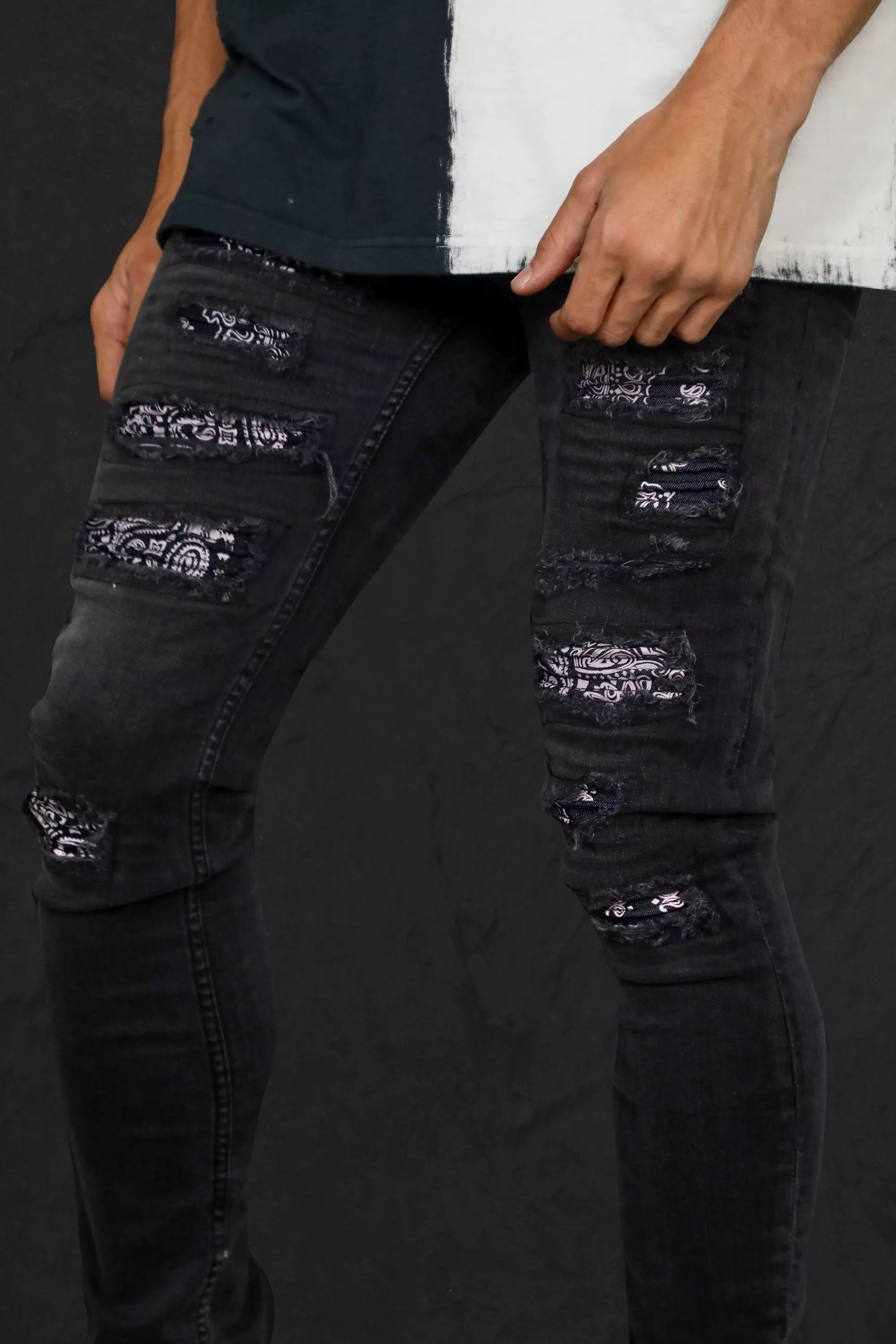 Skinny Rip Bandana Jeans | boohooMAN USA