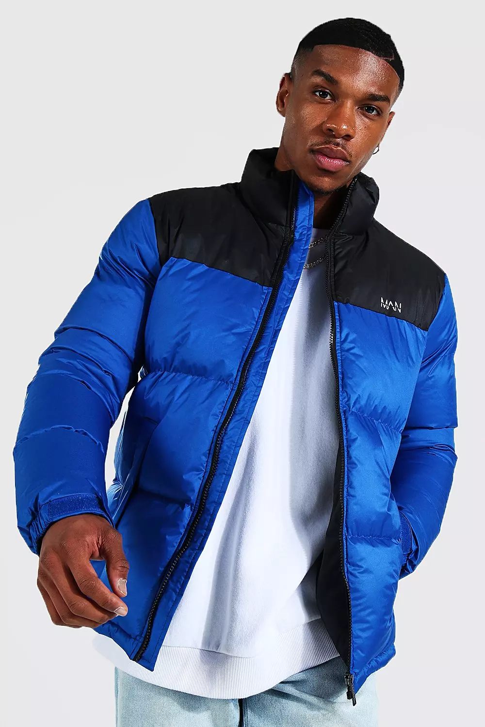 Men's color hotsell block puffer jacket