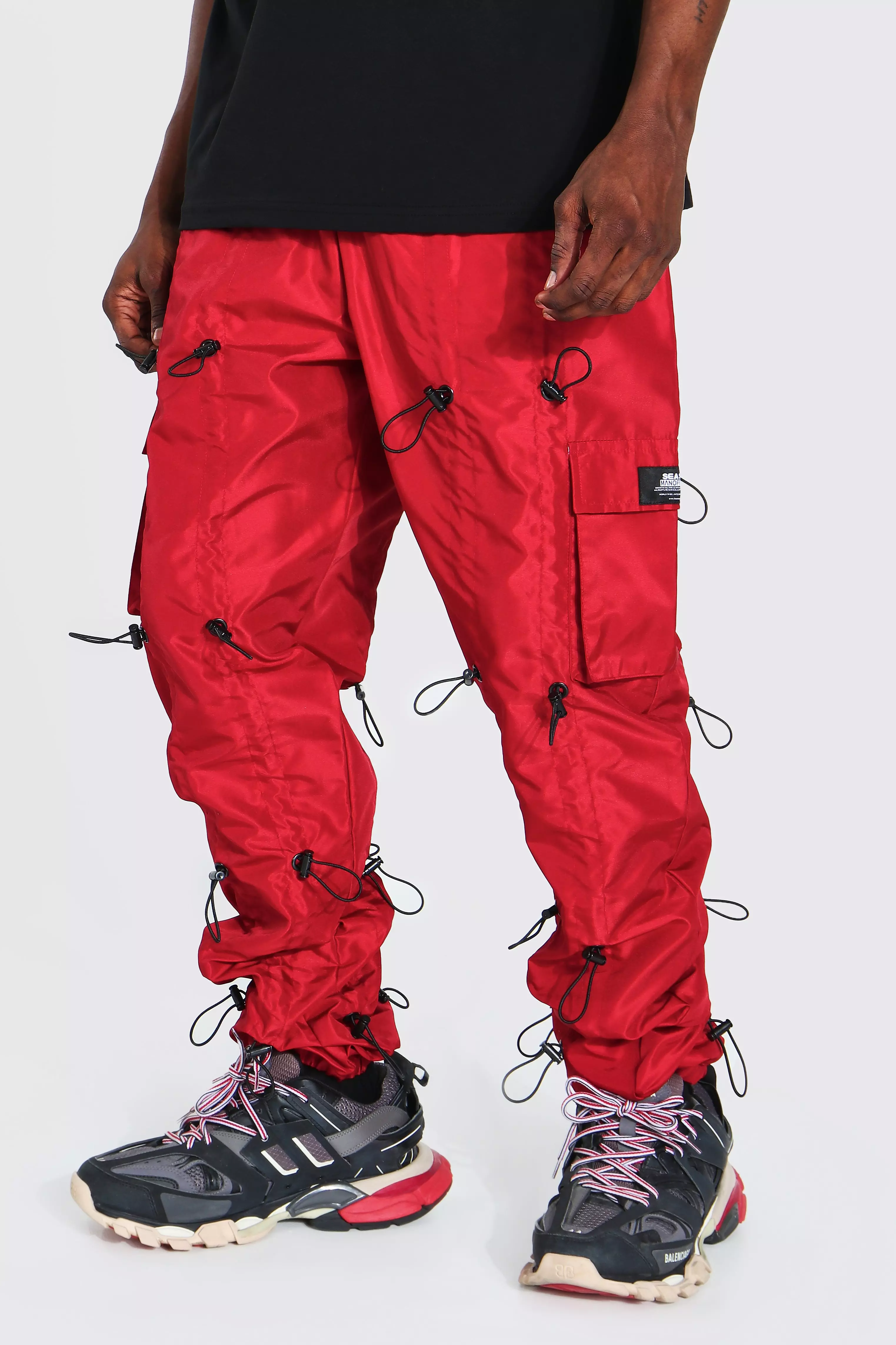 Loose Fit Cargo Trousers Red