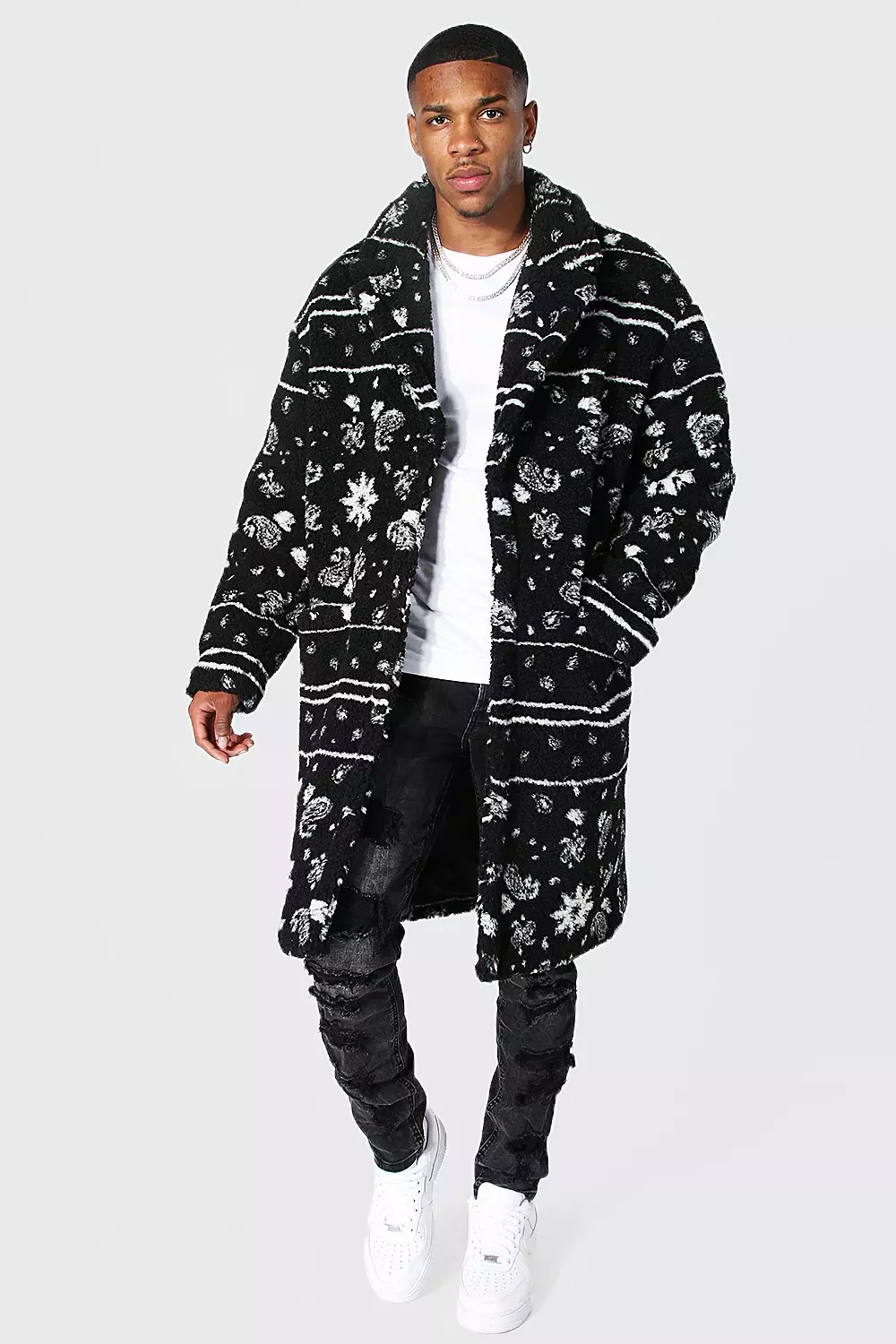 Longline borg hot sale coat black