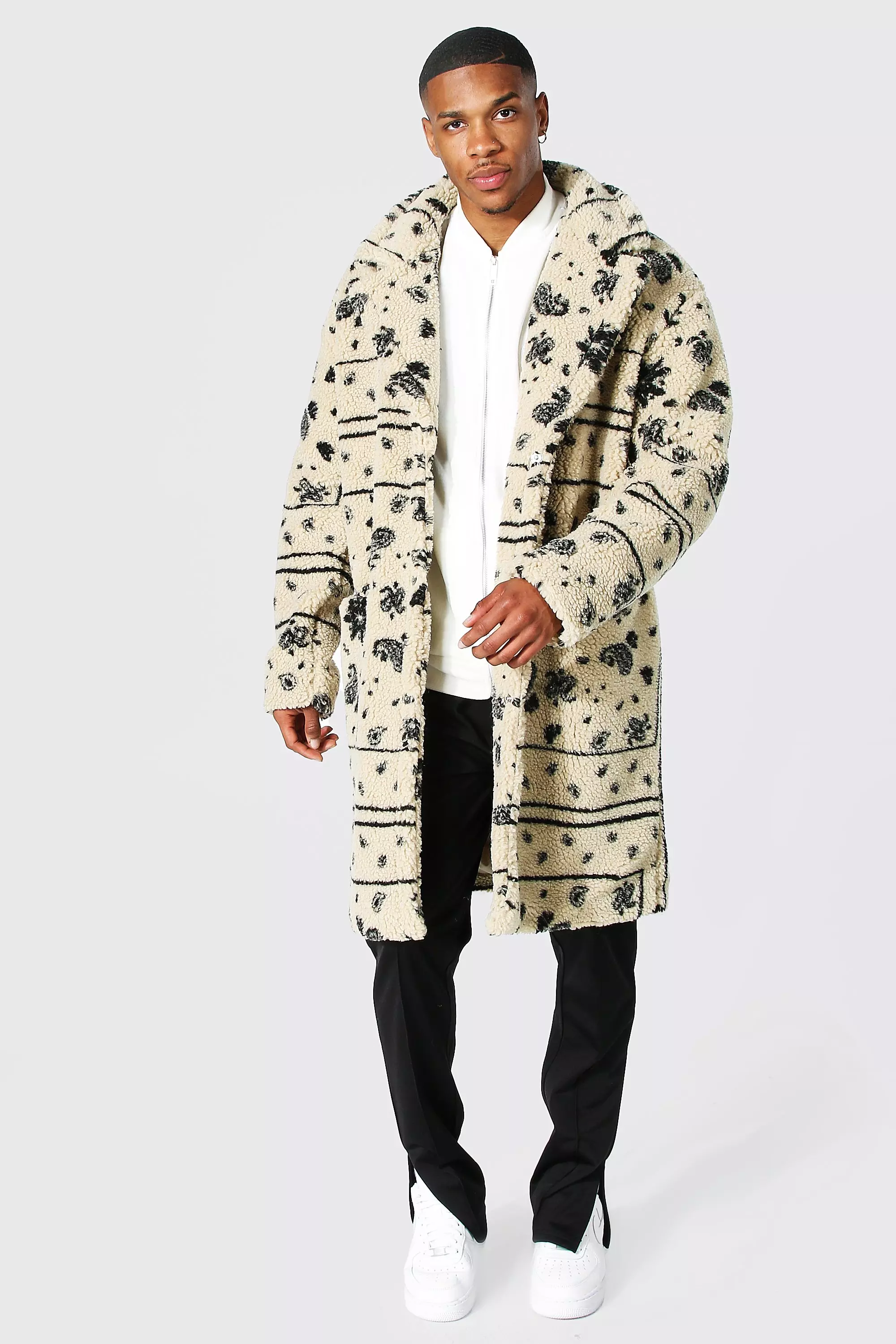 Bandana Longline Borg Coat BoohooMAN USA, 60% OFF