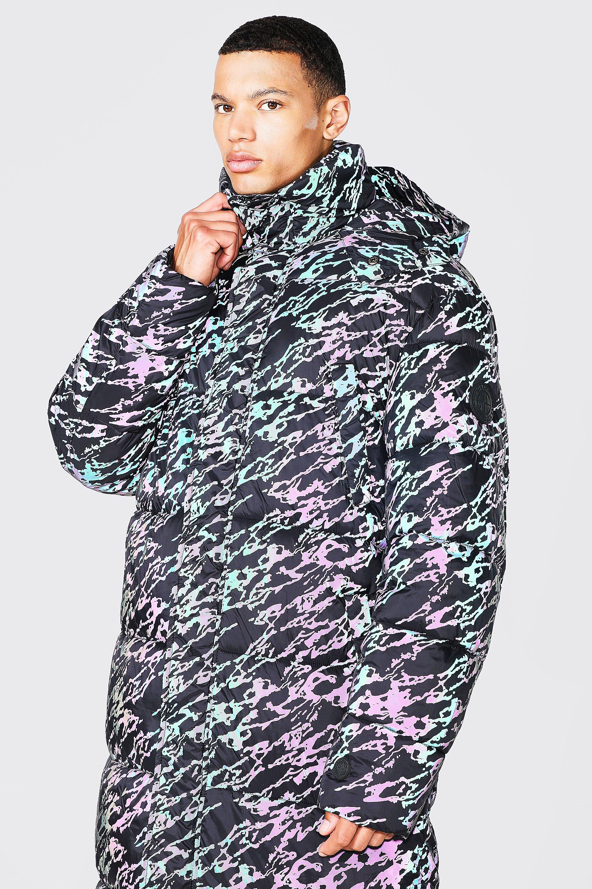 camo reflective longline puffer