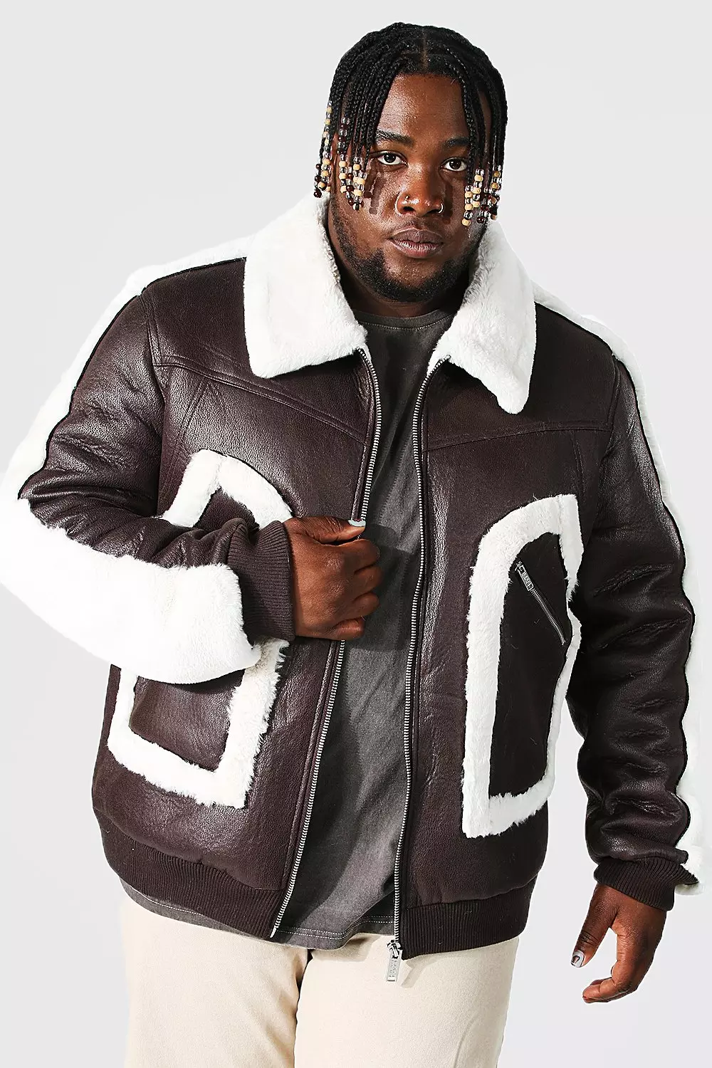 Mens fur outlet trim jacket