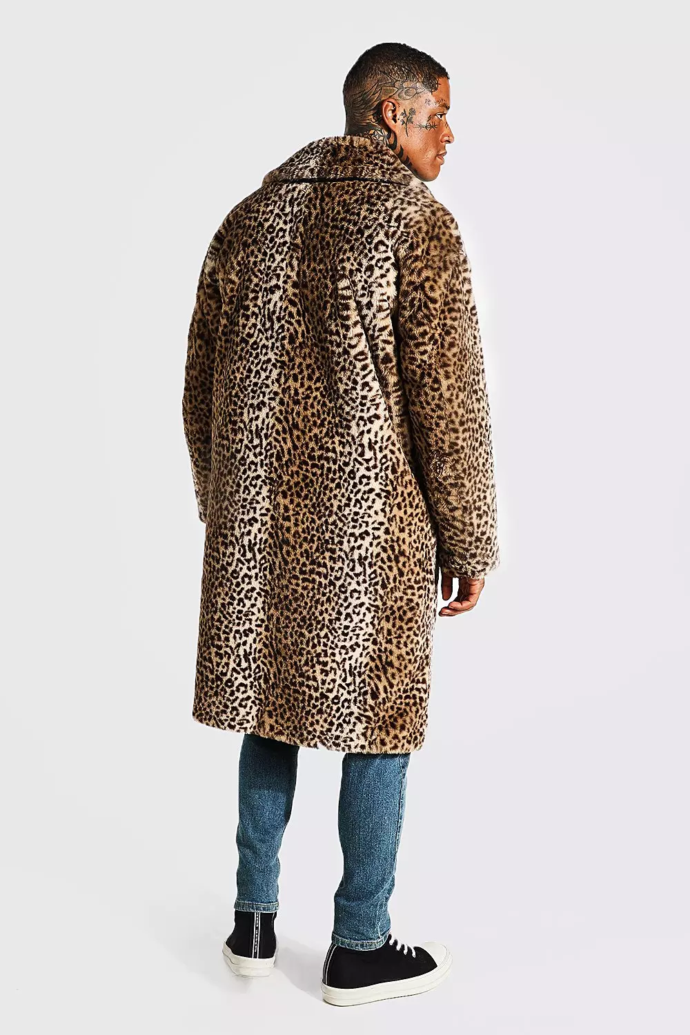 Mens leopard shop print fur coat