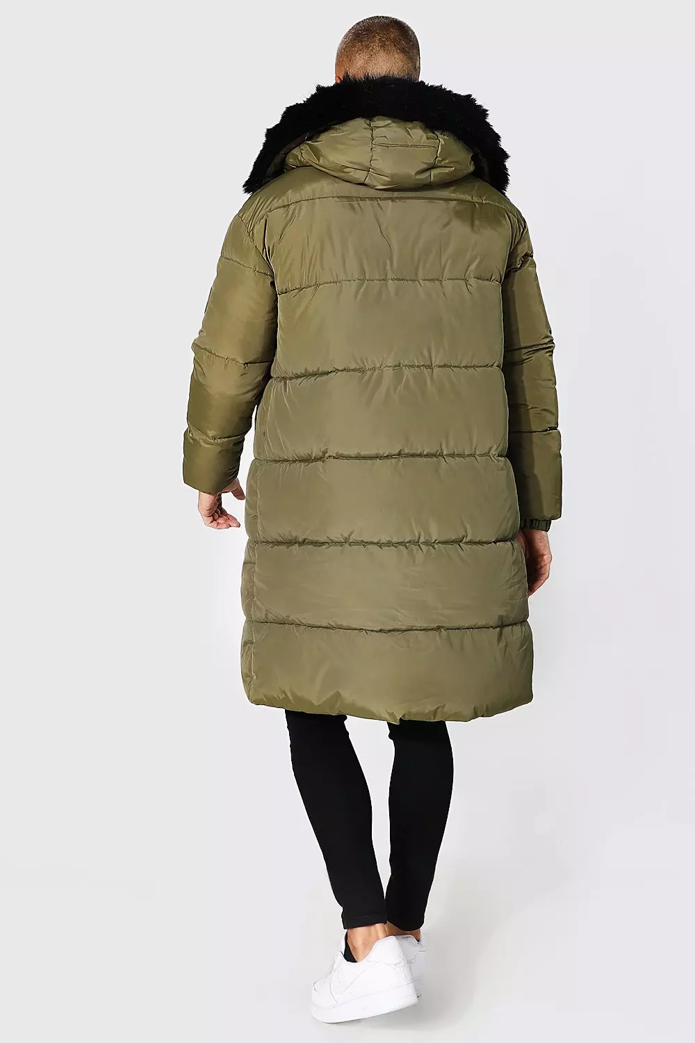 Boohooman parka with hot sale faux fur in khaki