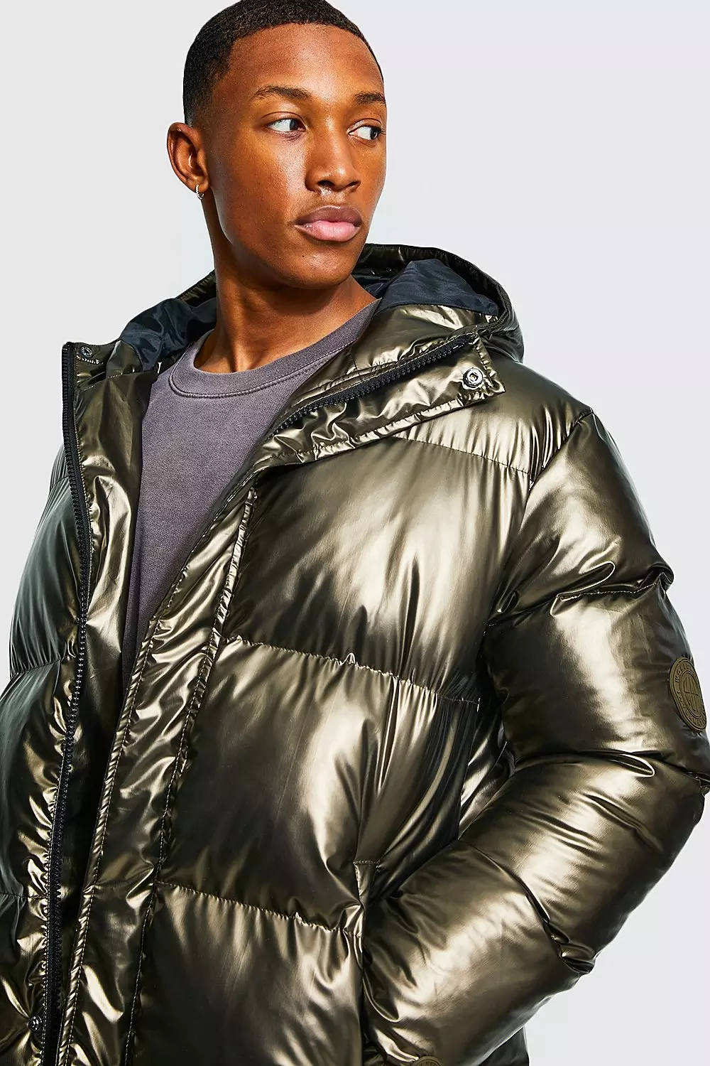 Bronze metallic puffer store jacket