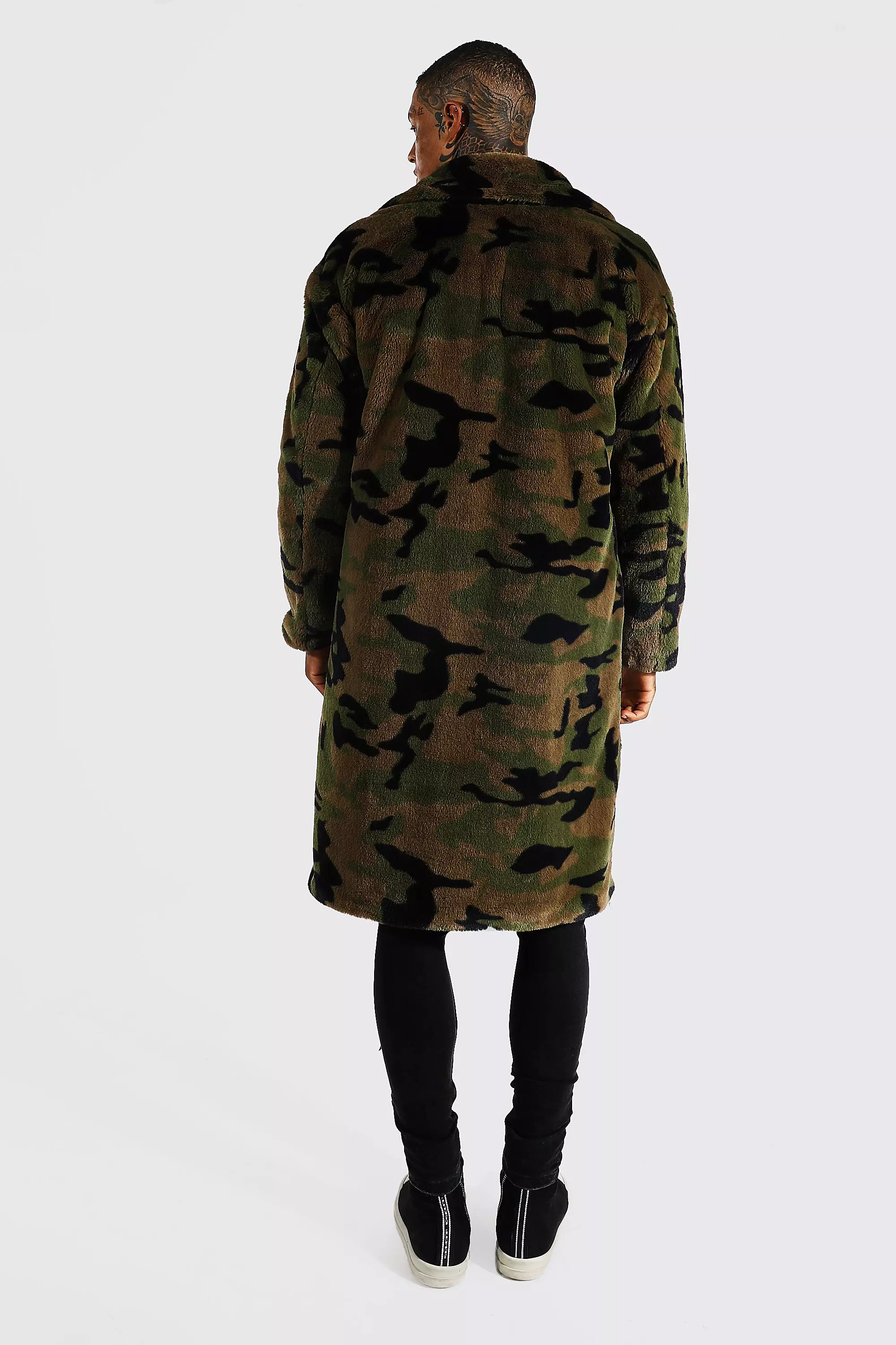 Men's Camo Spliced Borg Longline Coat