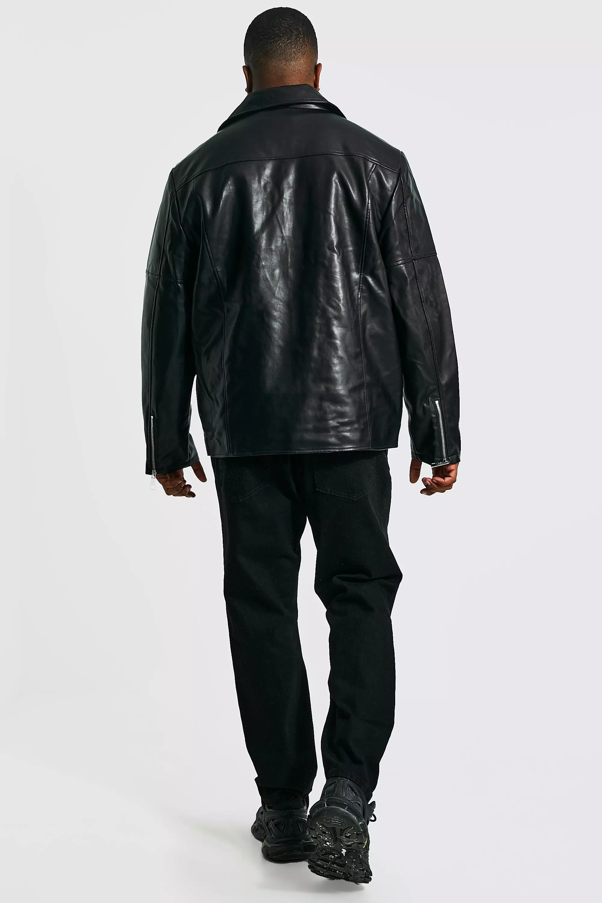 Size Leather Look Biker Jacket boohooMAN USA