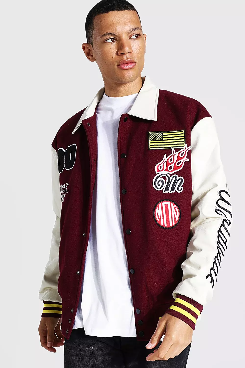 Men's Collared Varsity Jacket - Red/White / XL | mnml