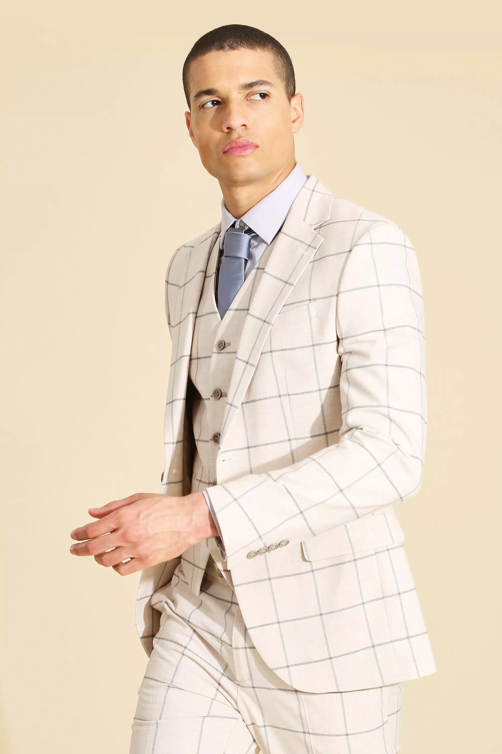 Skinny Single Breasted Check Suit Jacket