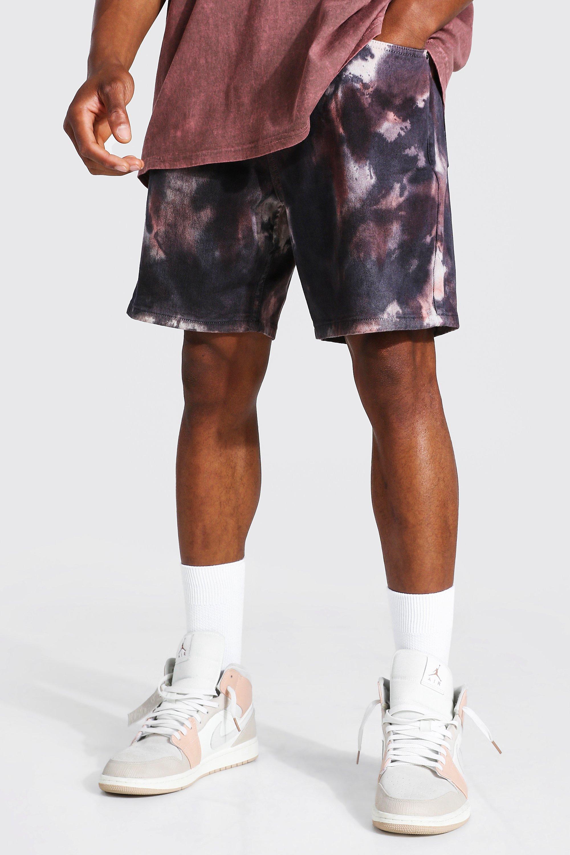 mens tie dye jean shorts