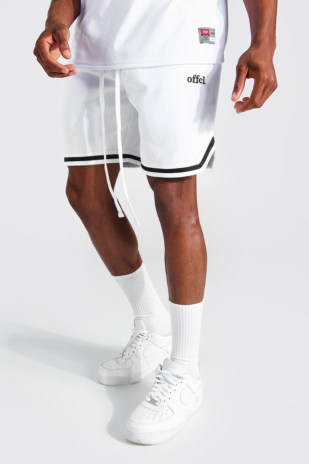 Mens White Offcl Basketball Jersey Shorts With Tape, White