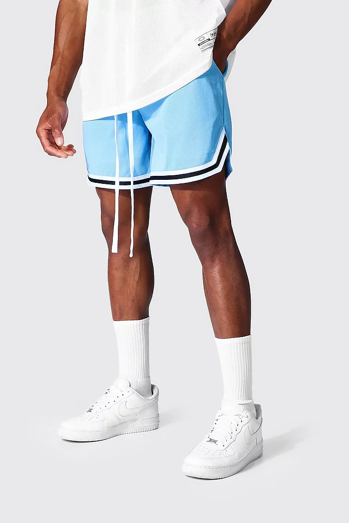 Short Length Mesh Basketball Shorts With Tape | boohooMAN USA
