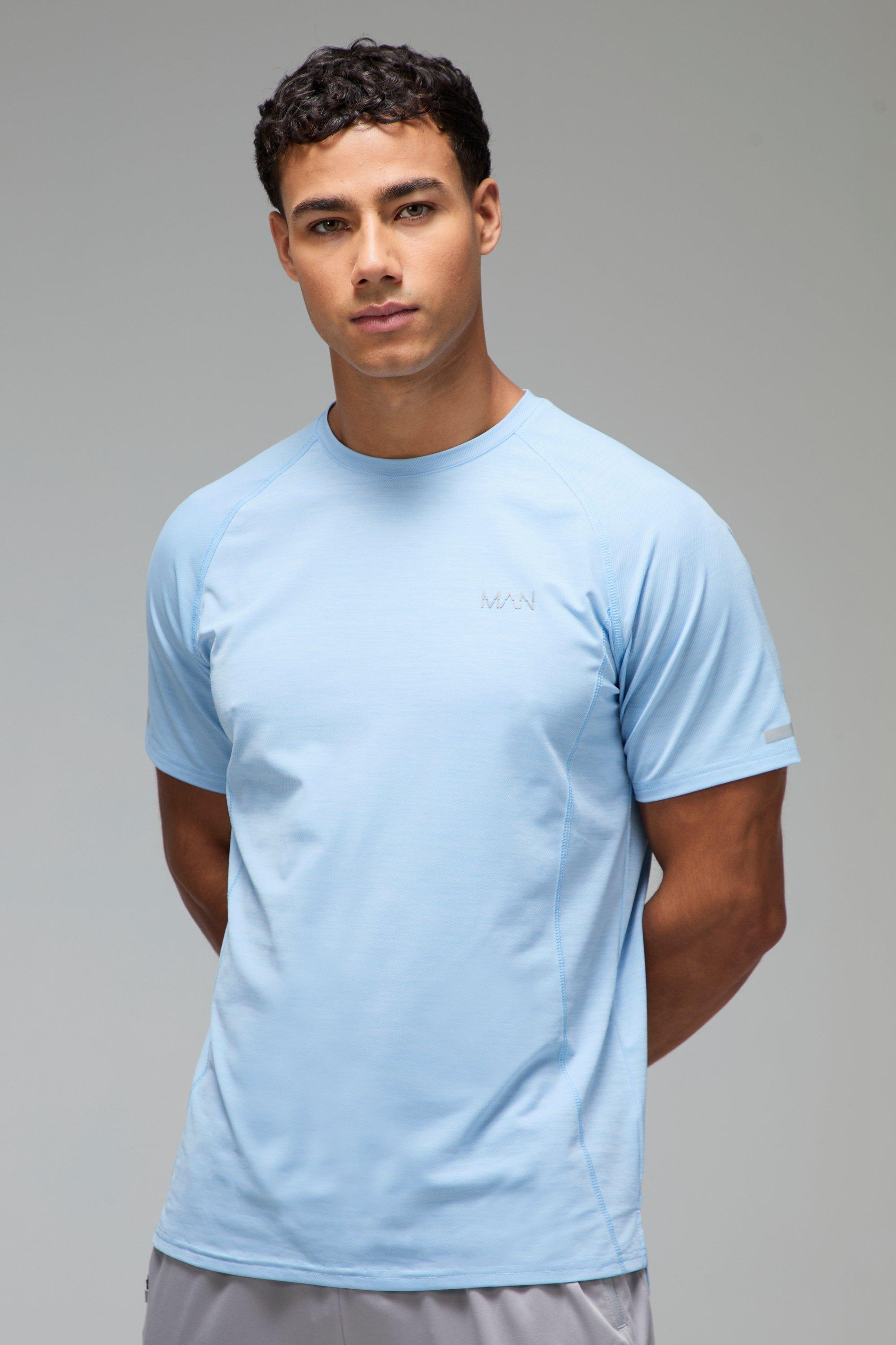 Mens Blue Man Active Gym Lightweight Marl T-Shirt, Blue