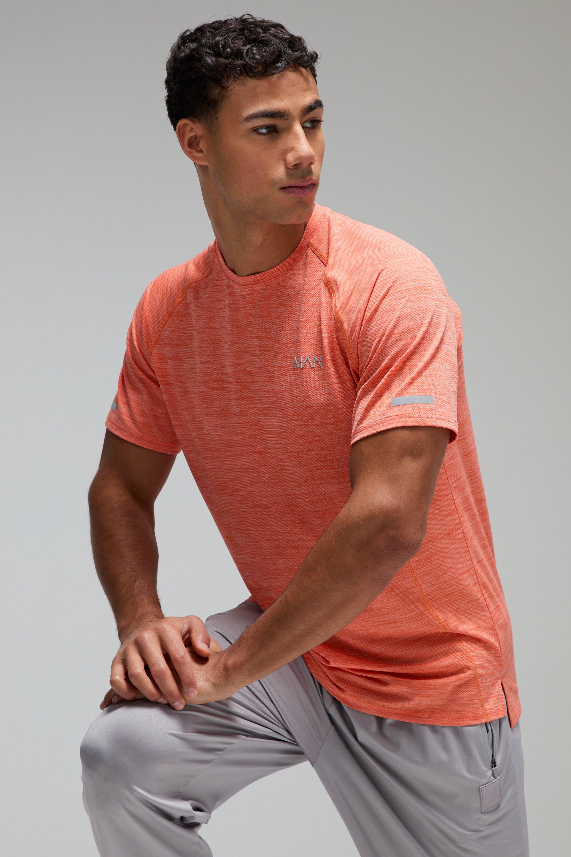 Mens Orange Man Active Gym Lightweight Marl T-Shirt, Orange