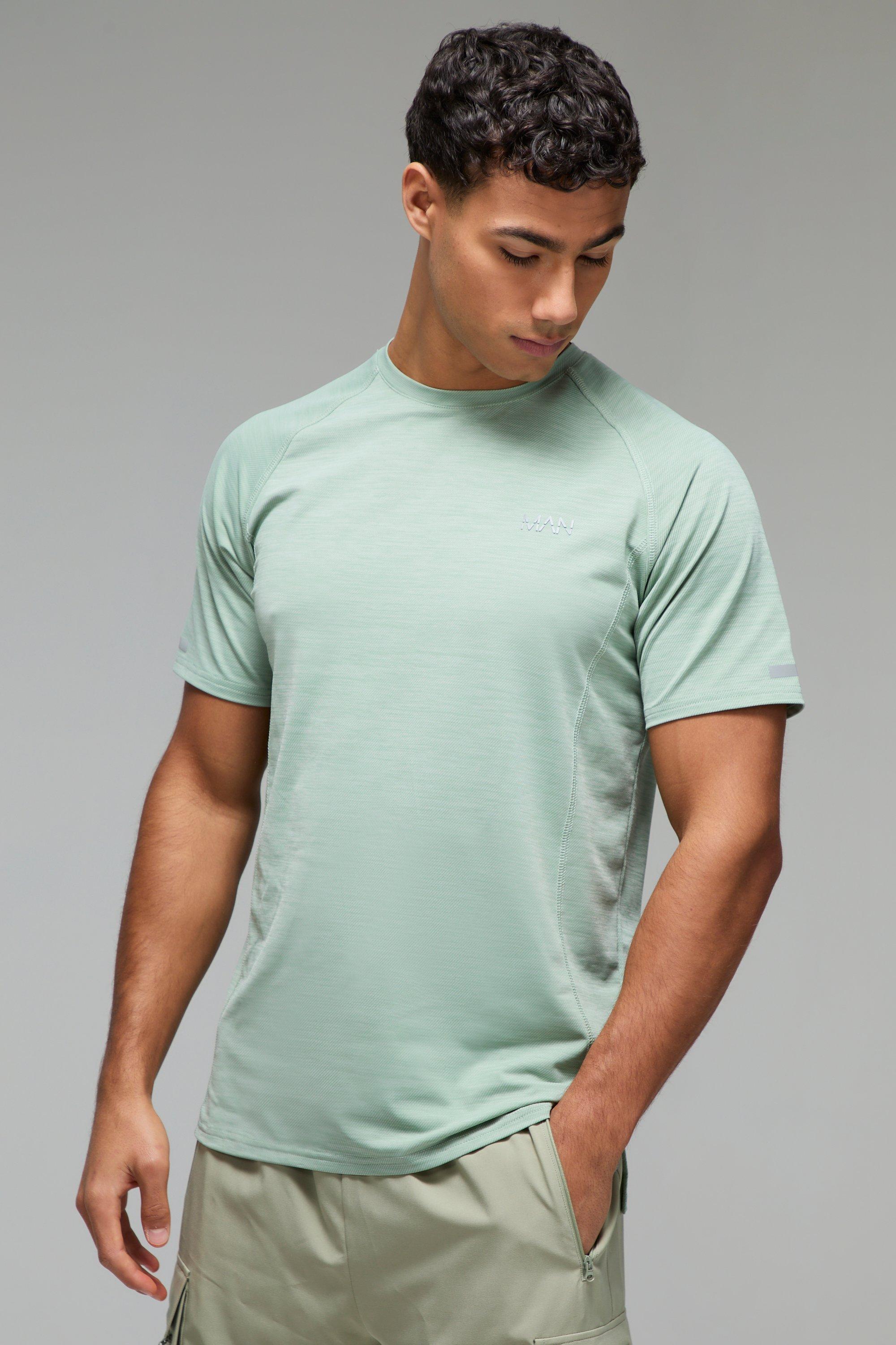 Mens Green Man Active Gym Lightweight Marl T-Shirt, Green