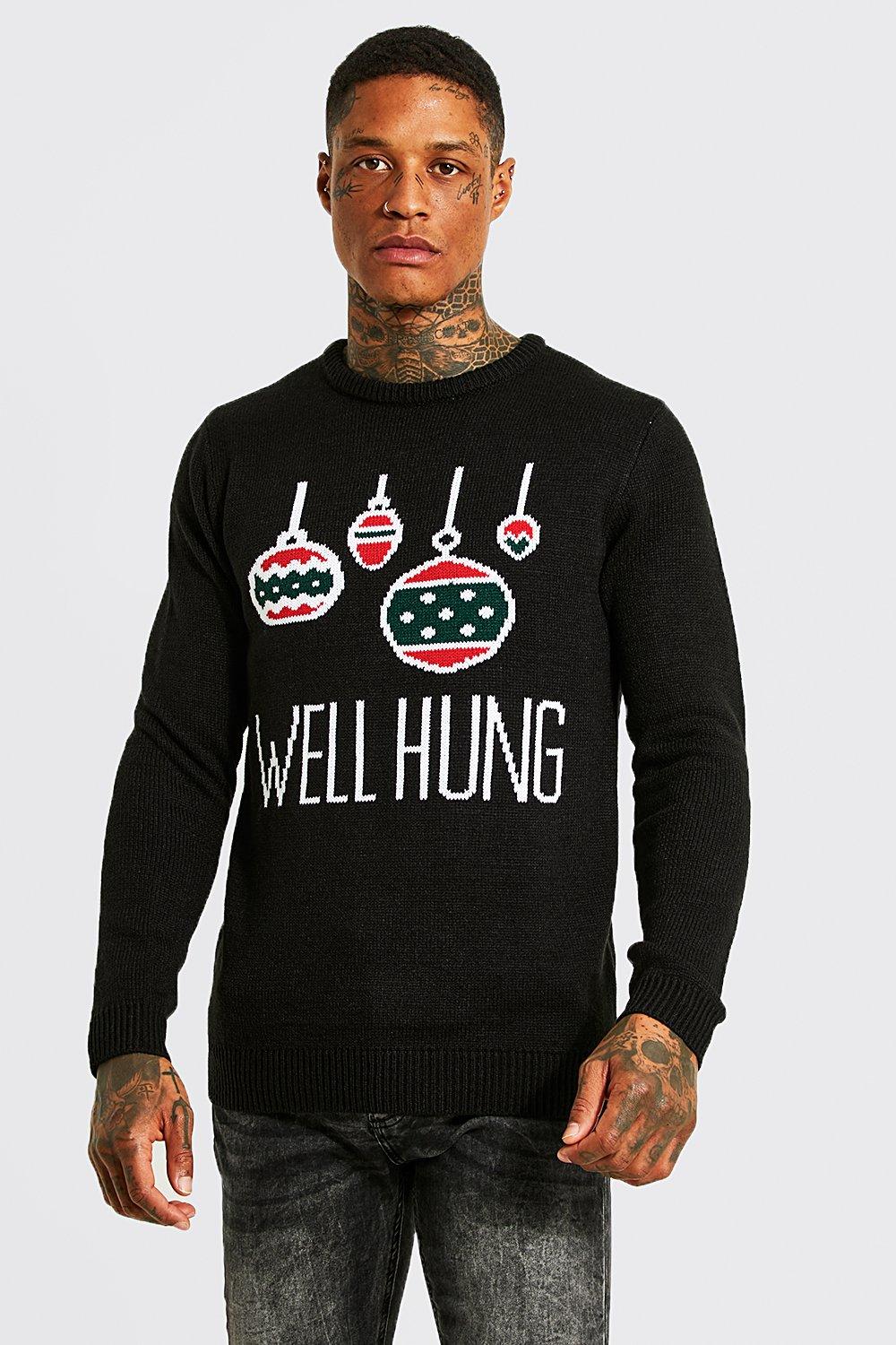 Mens Black Well Hung Christmas Jumper, Black