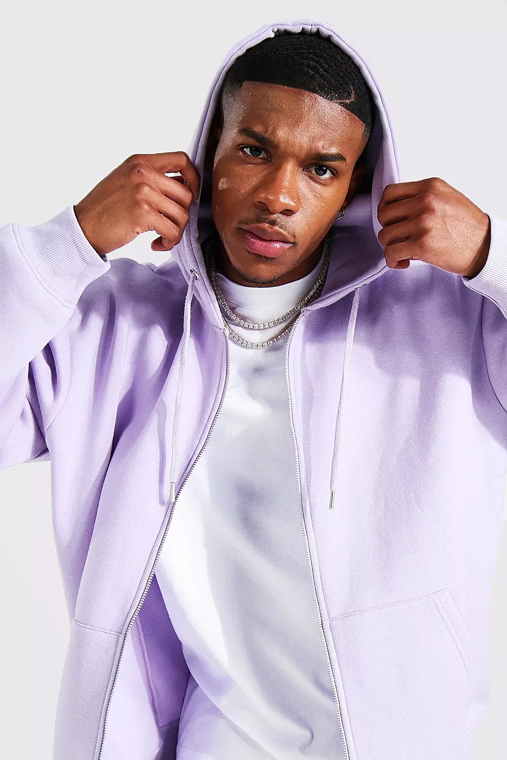 boohooMAN Core Zip Through Hoodie - Purple - Size M