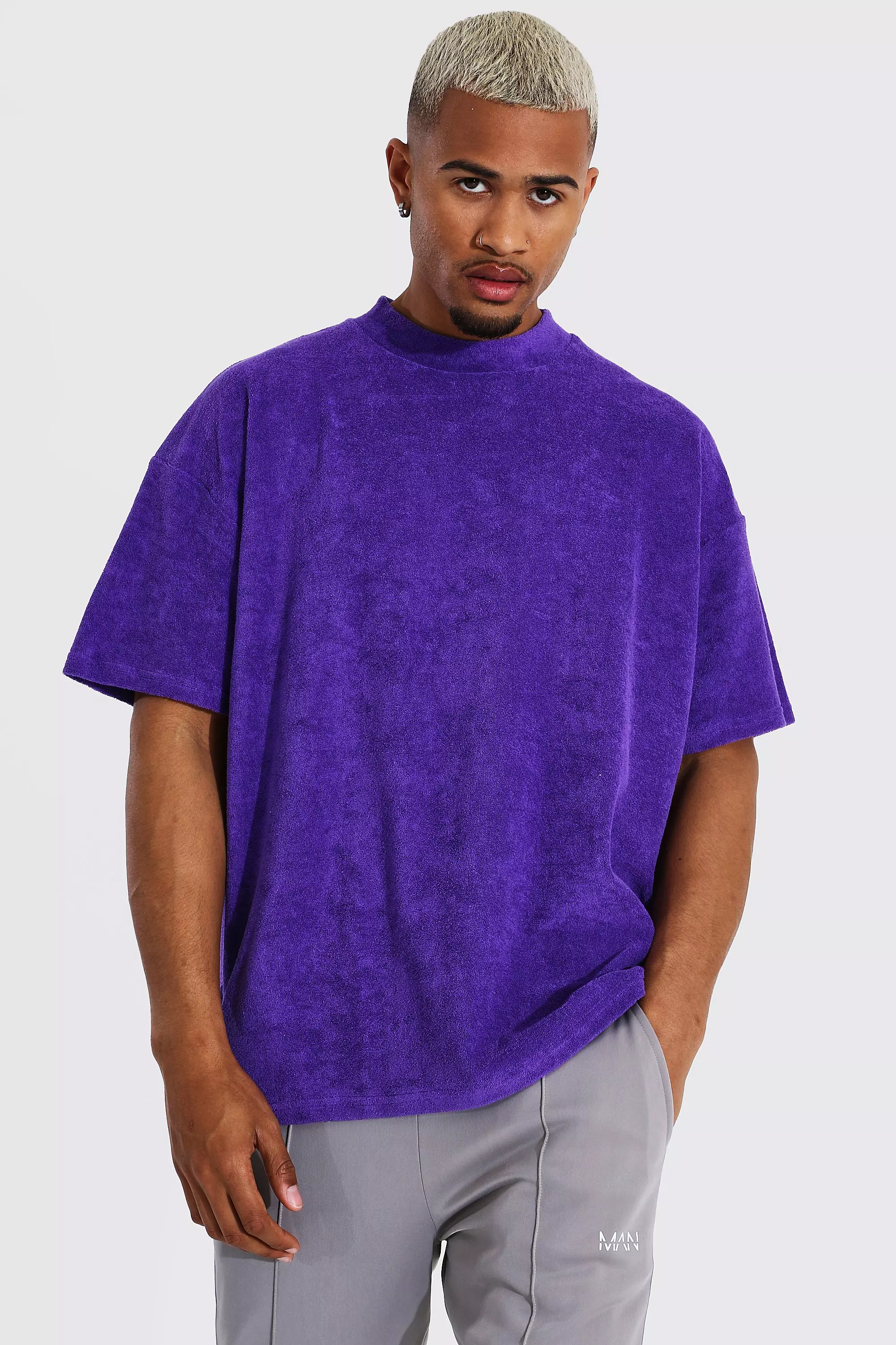 T shirt oversize en tissu ponge encolure d gag e boohooMAN FR