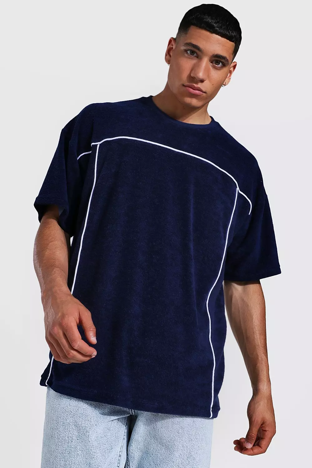 Oversize Frottee T Shirt Mit Striefen Boohooman