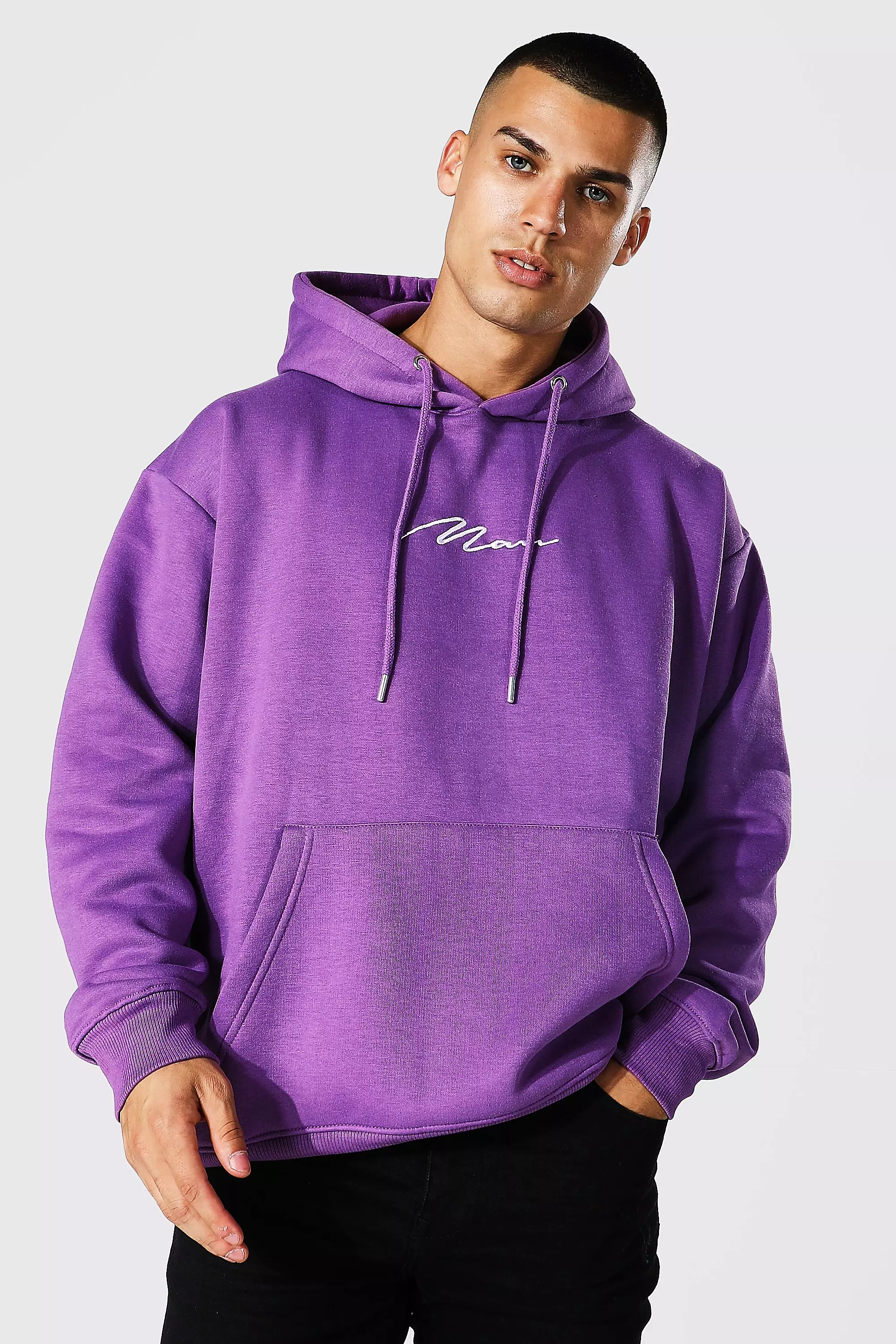 boohooMAN Core Zip Through Hoodie - Purple - Size M