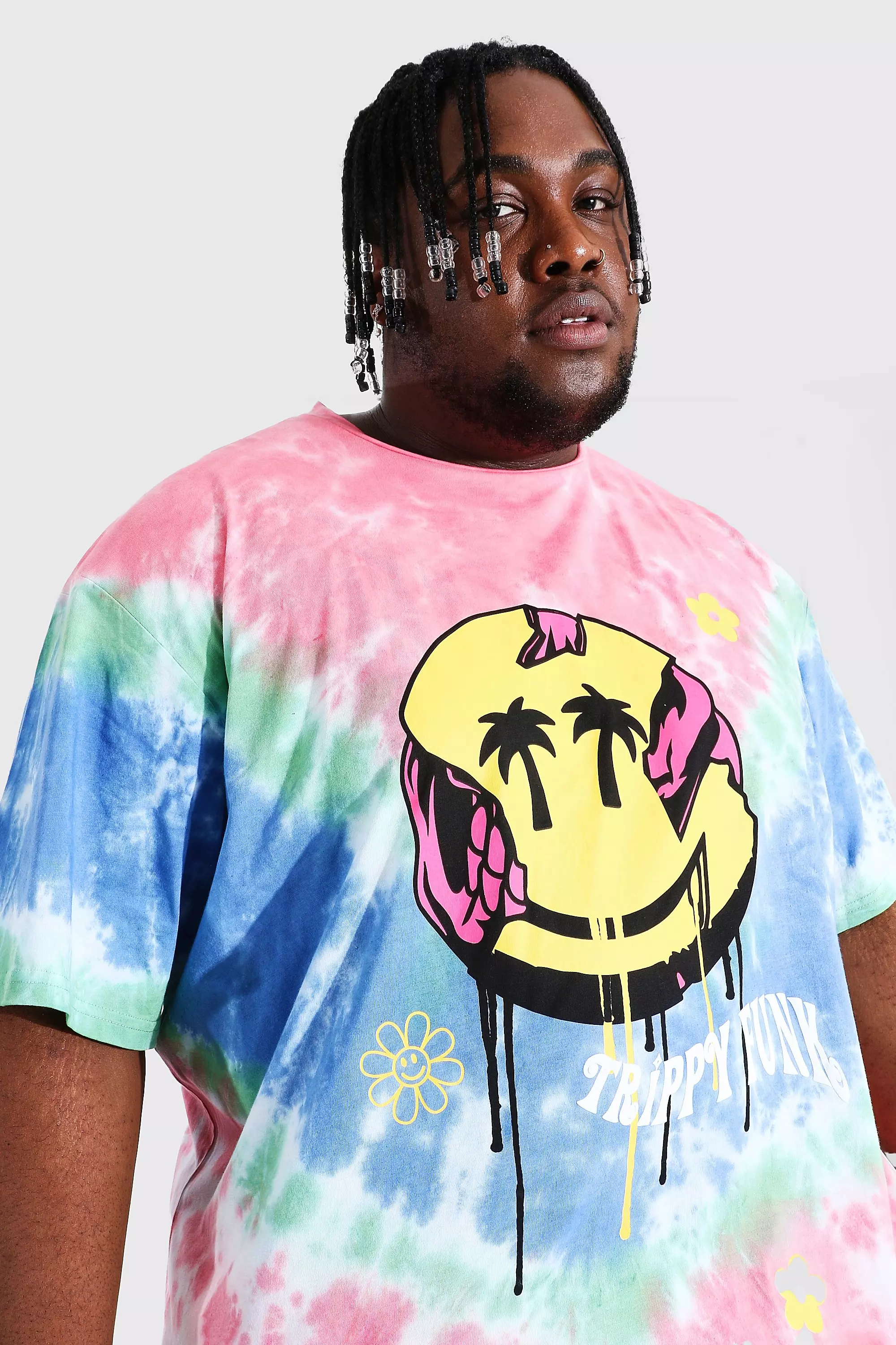 Plus T shirt effet tie dye coupe ample imprim Drip Face