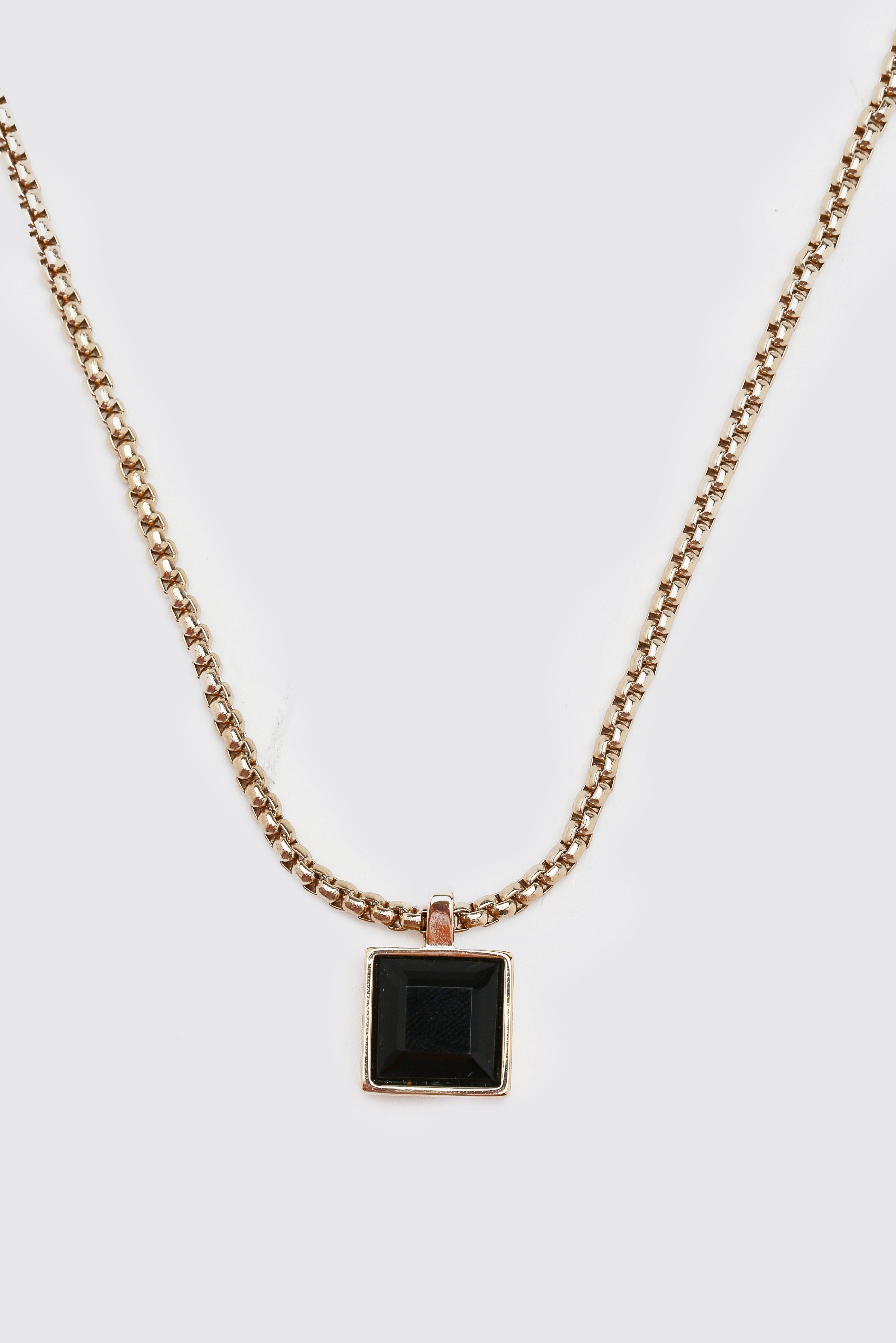 Mens Metallics Chain Necklace With Square Pendant, Metallics