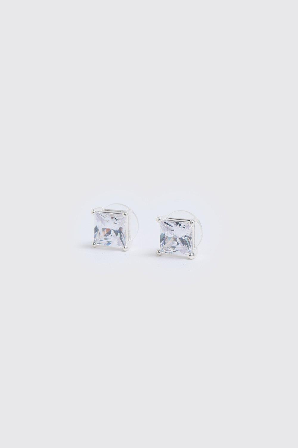 Mens Grey 2 Pack Square Stud Earrings, Grey