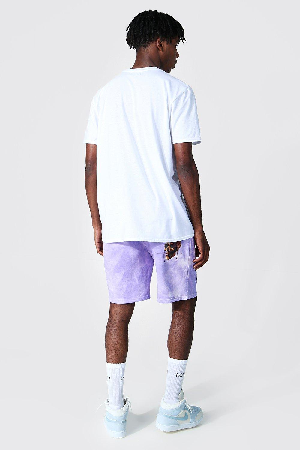 Regular Fit Skull Tie Dye Sweat Shorts | boohooMAN USA